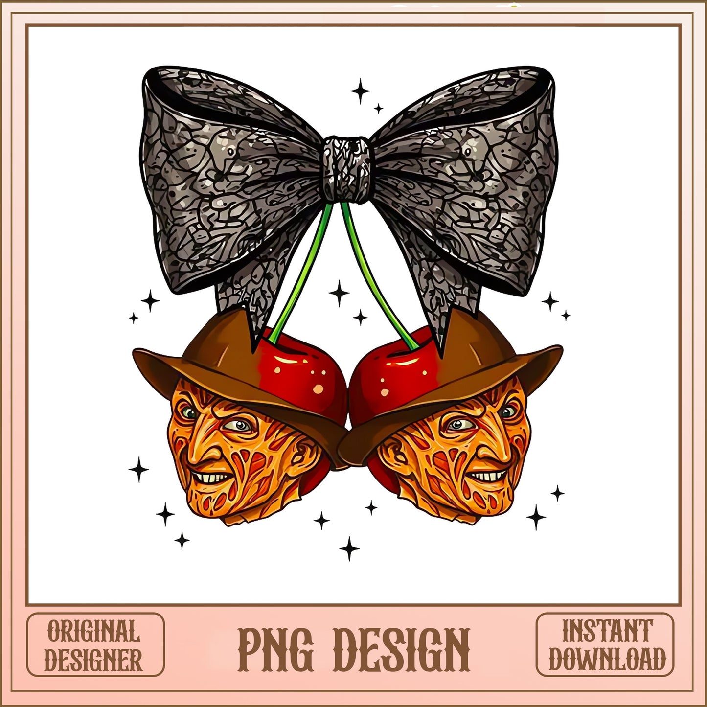 Freddy Krueger Cherry Bow PNG, Horror Halloween PNG, Coquette PNG
