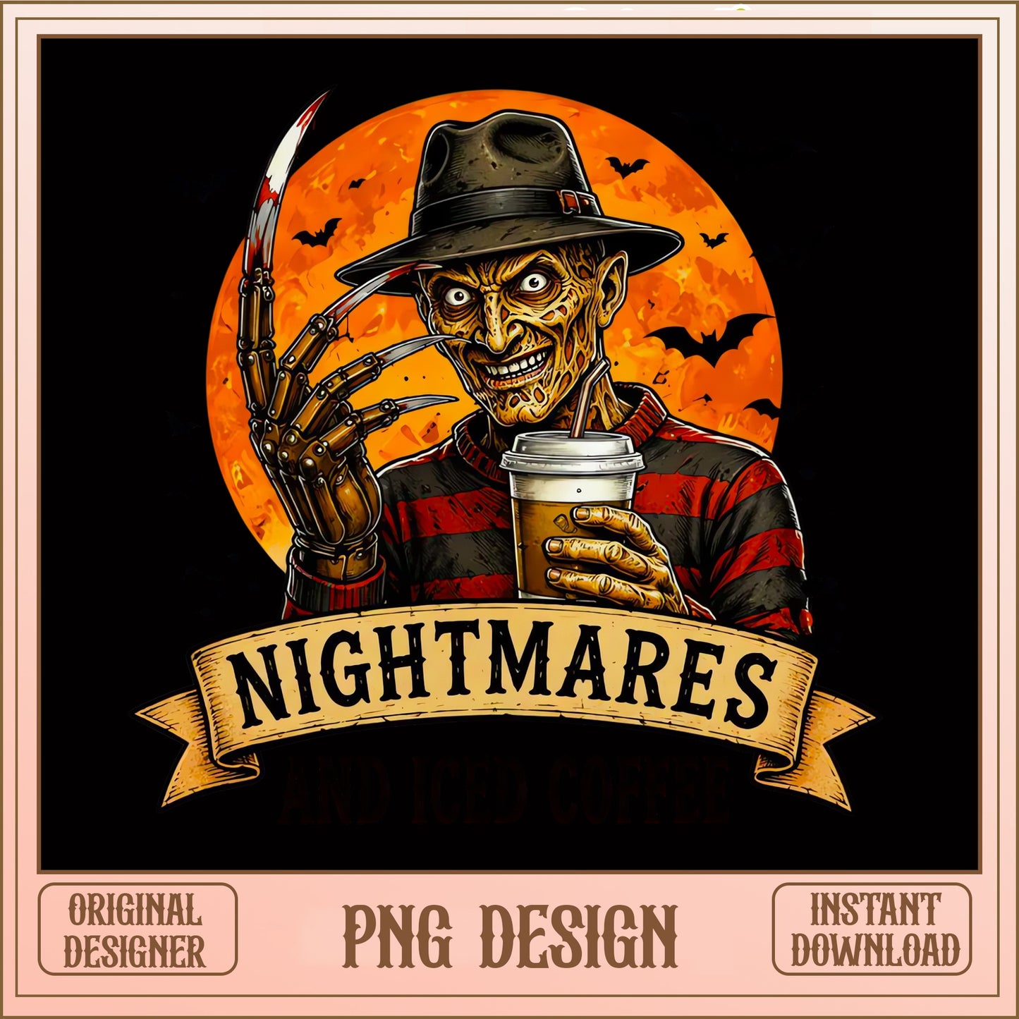 Freddy Krueger Nightmares Coffee PNG, Horror Halloween PNG, Scary PNG