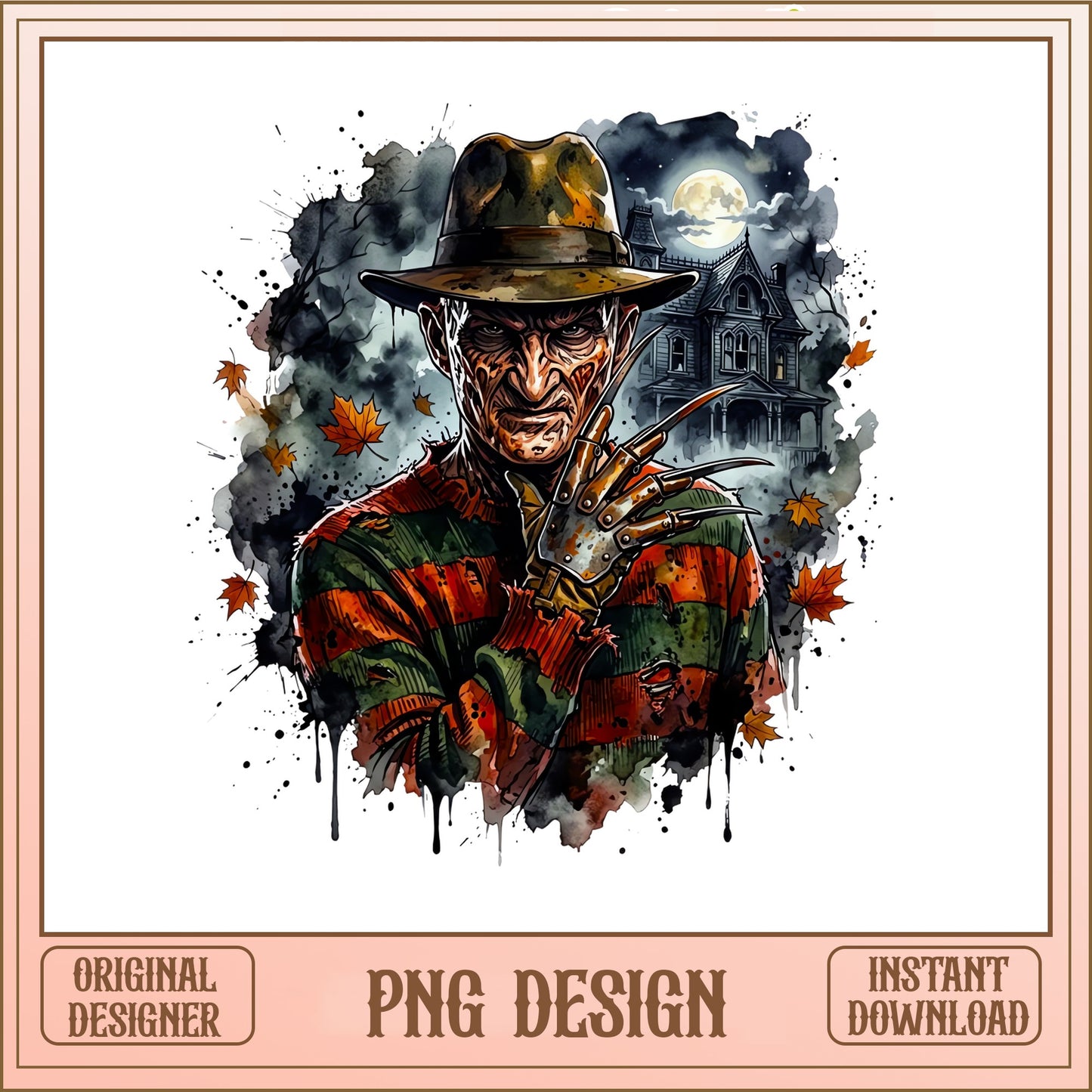 Freddy Krueger Watercolor PNG, Horror Halloween PNG, Scary Movie PNG