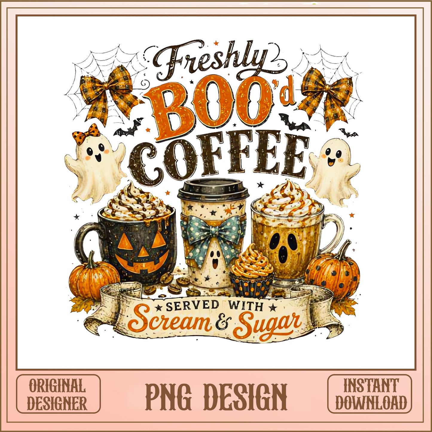 Freshly Booed Coffee Halloween PNG, Ghost Coffee PNG, Spooky PNG