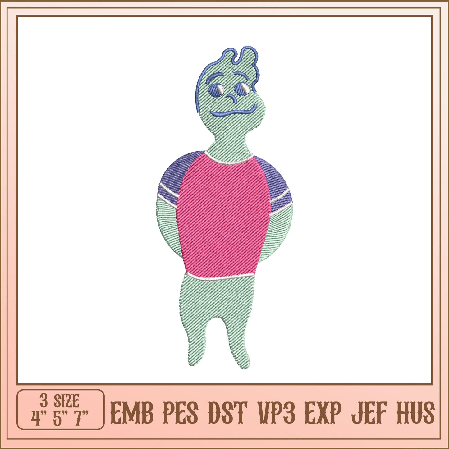 Fun Cartoon Character Embroidery Design in Multiple Sizes