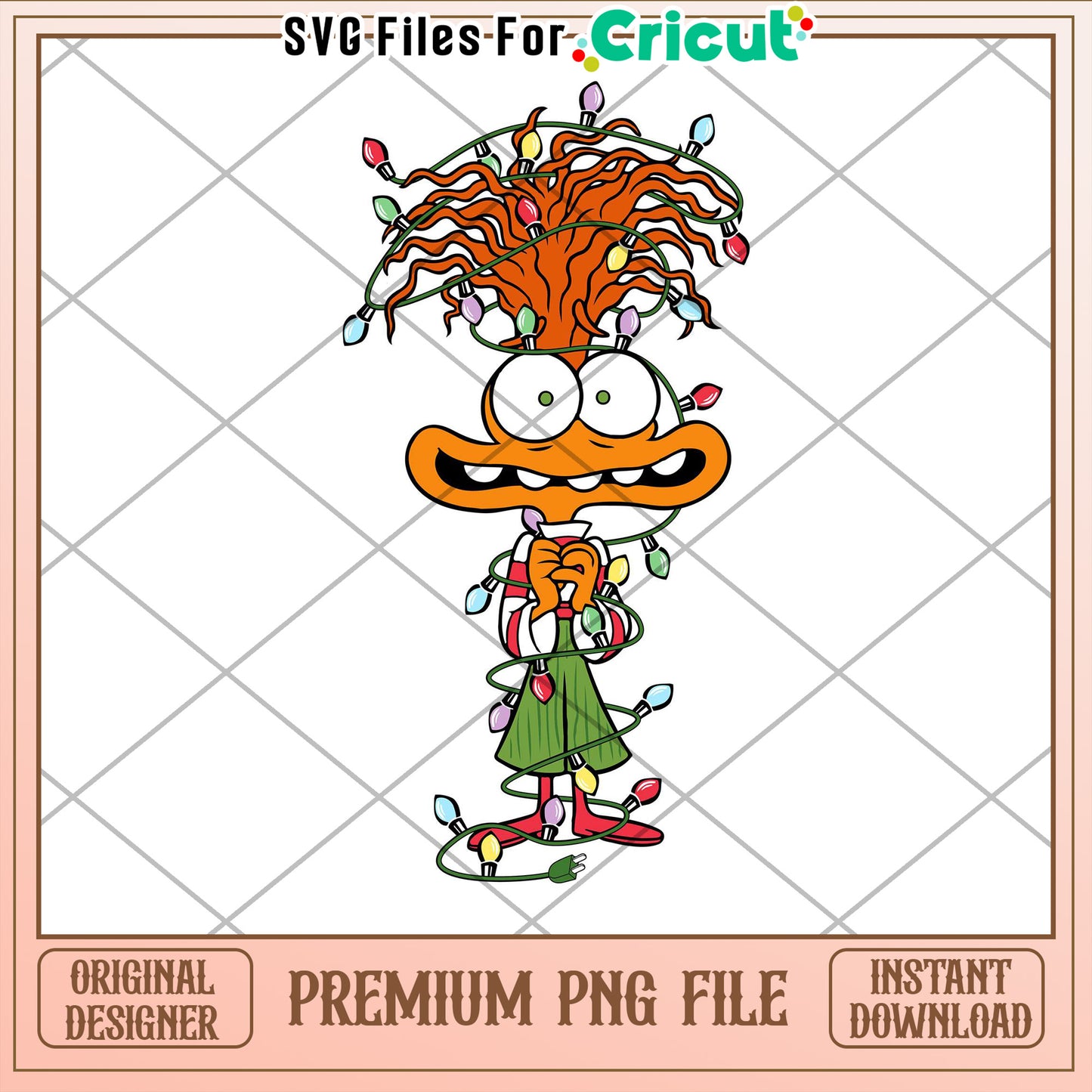 Fun Holiday Character PNG File with Christmas Lights for Crafts