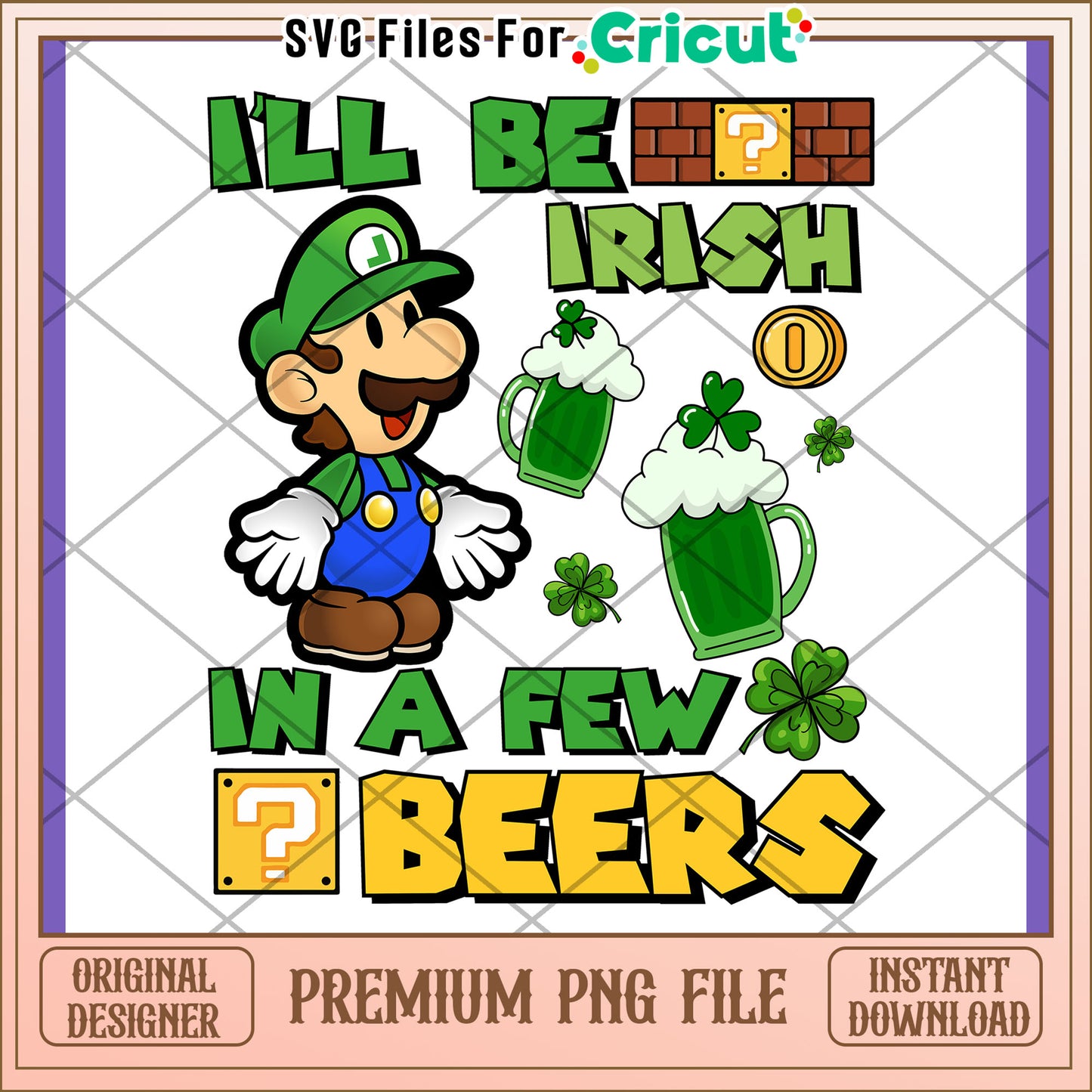 Fun Irish Themed Luigi Beer PNG Design Download