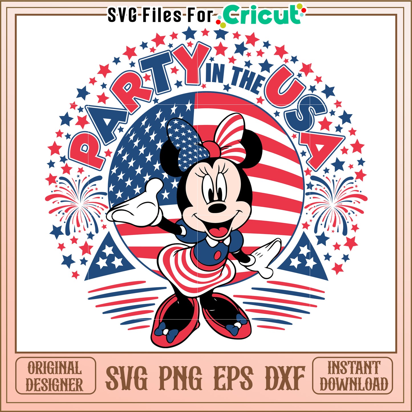 Fun Minnie Mouse SVG Party Design for Independence Day Crafts