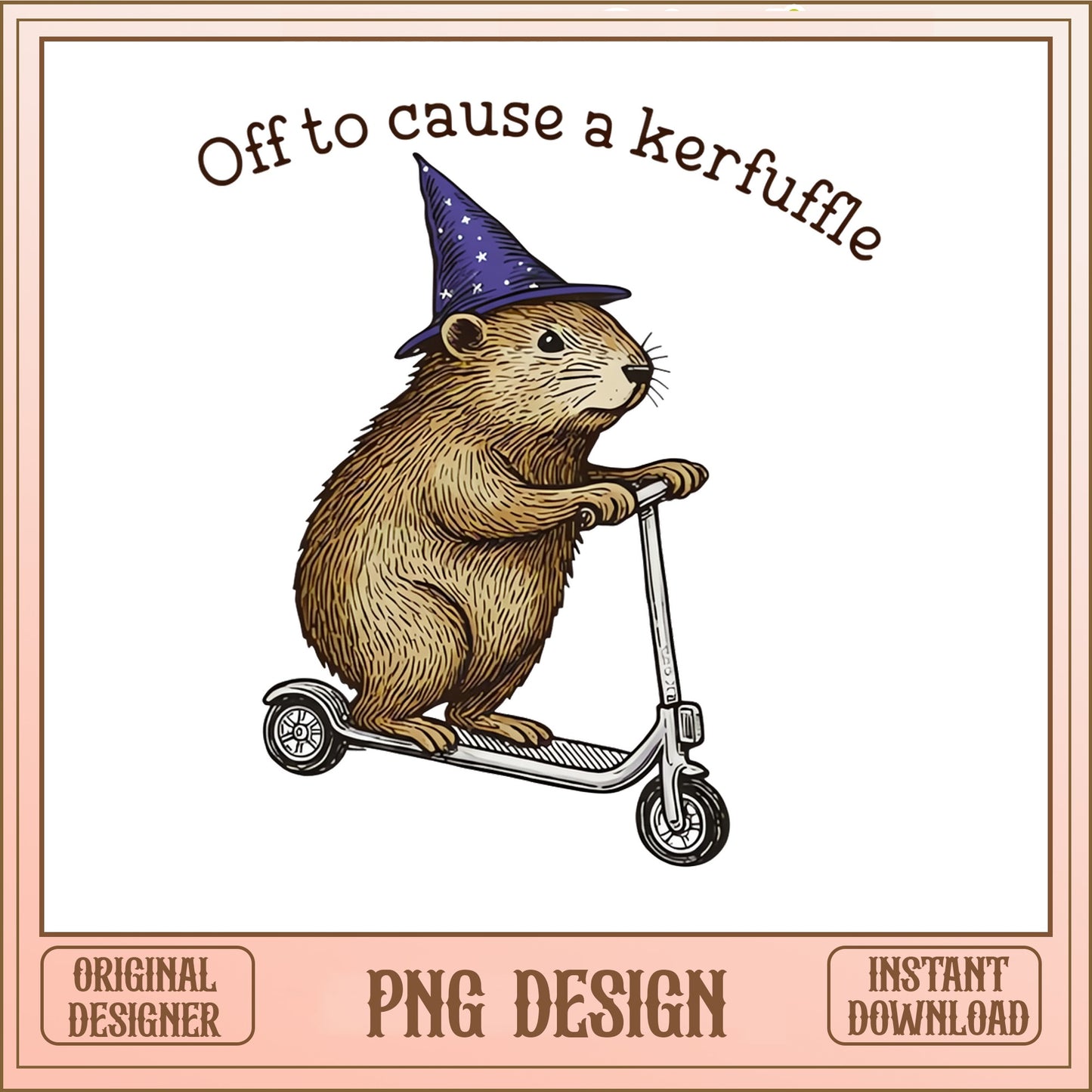 Funny Capybara Wizard Scooter PNG, Kerfuffle Quote PNG, Cute Animal PNG