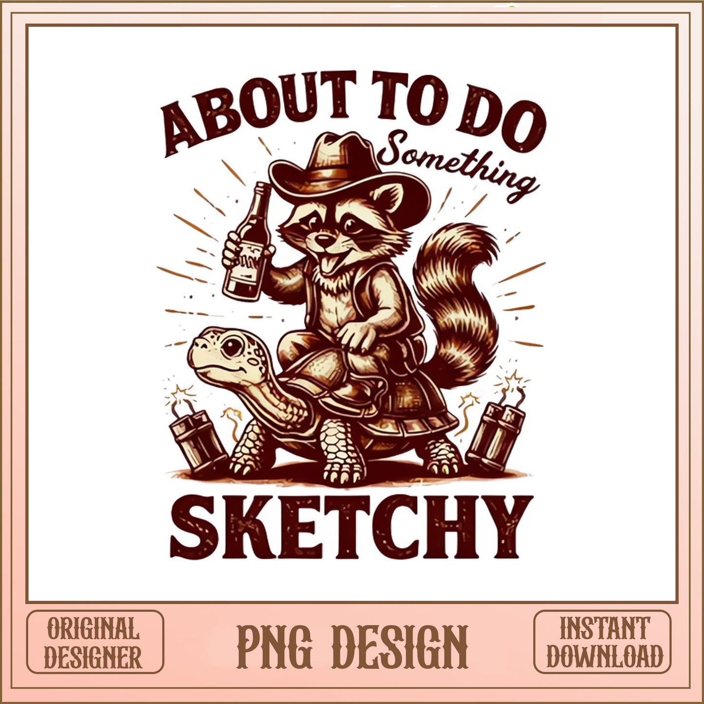 Funny Raccoon Riding Turtle PNG, Sketchy Raccoon PNG, Funny Animal PNG