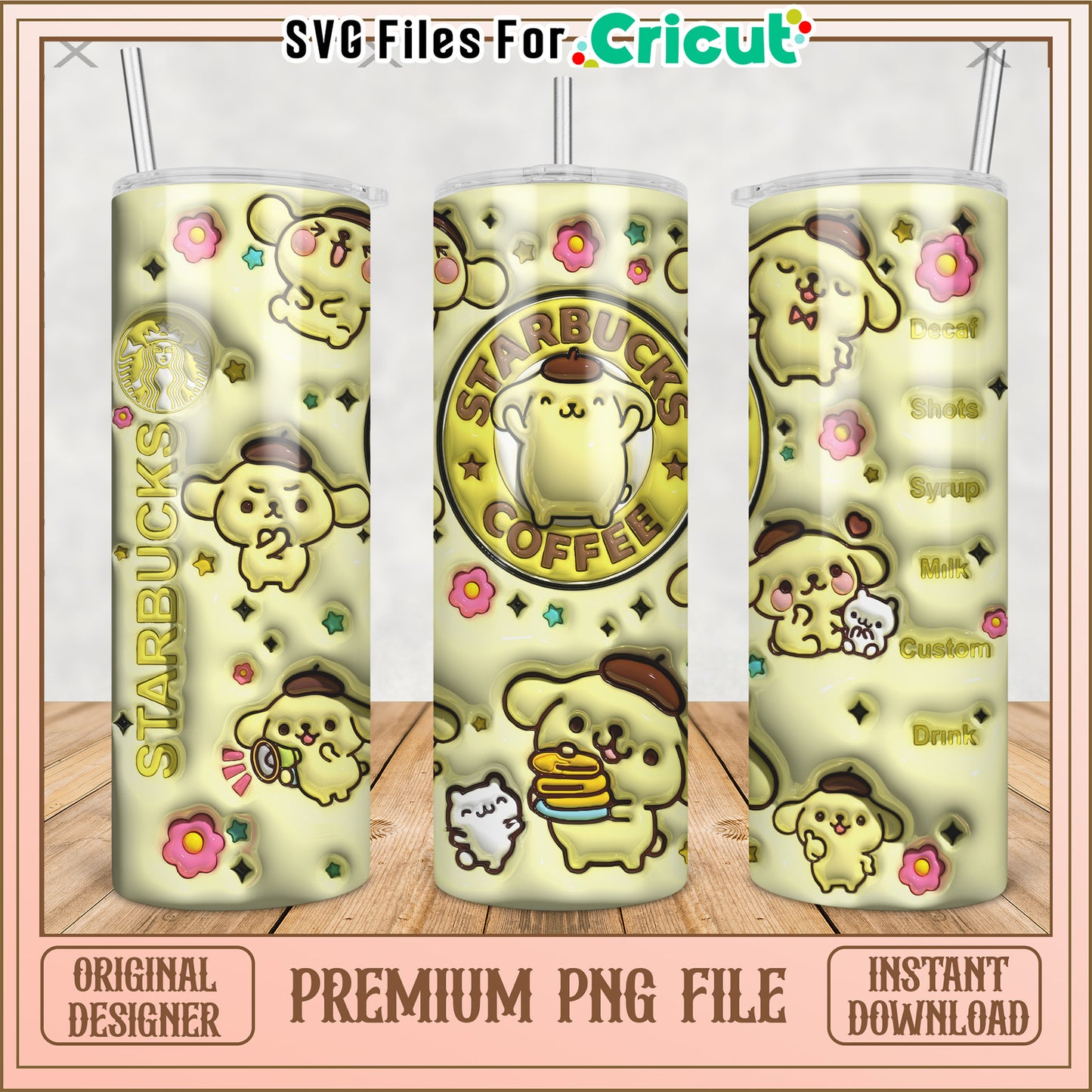 Funny and cute yellow dog tumbler png, cute characters png, kuromi hello kitty png