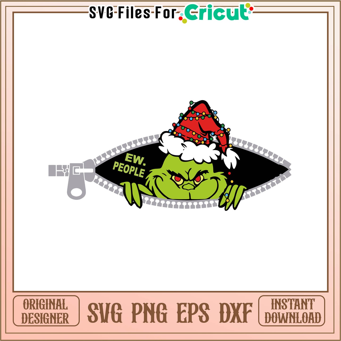 Funny grinch ew people santa hat svg, funny grinch lines svg
