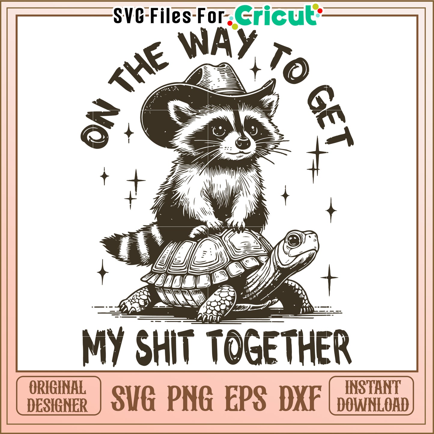 Funny raccoon and turtle design for motivation, perfect for gifts