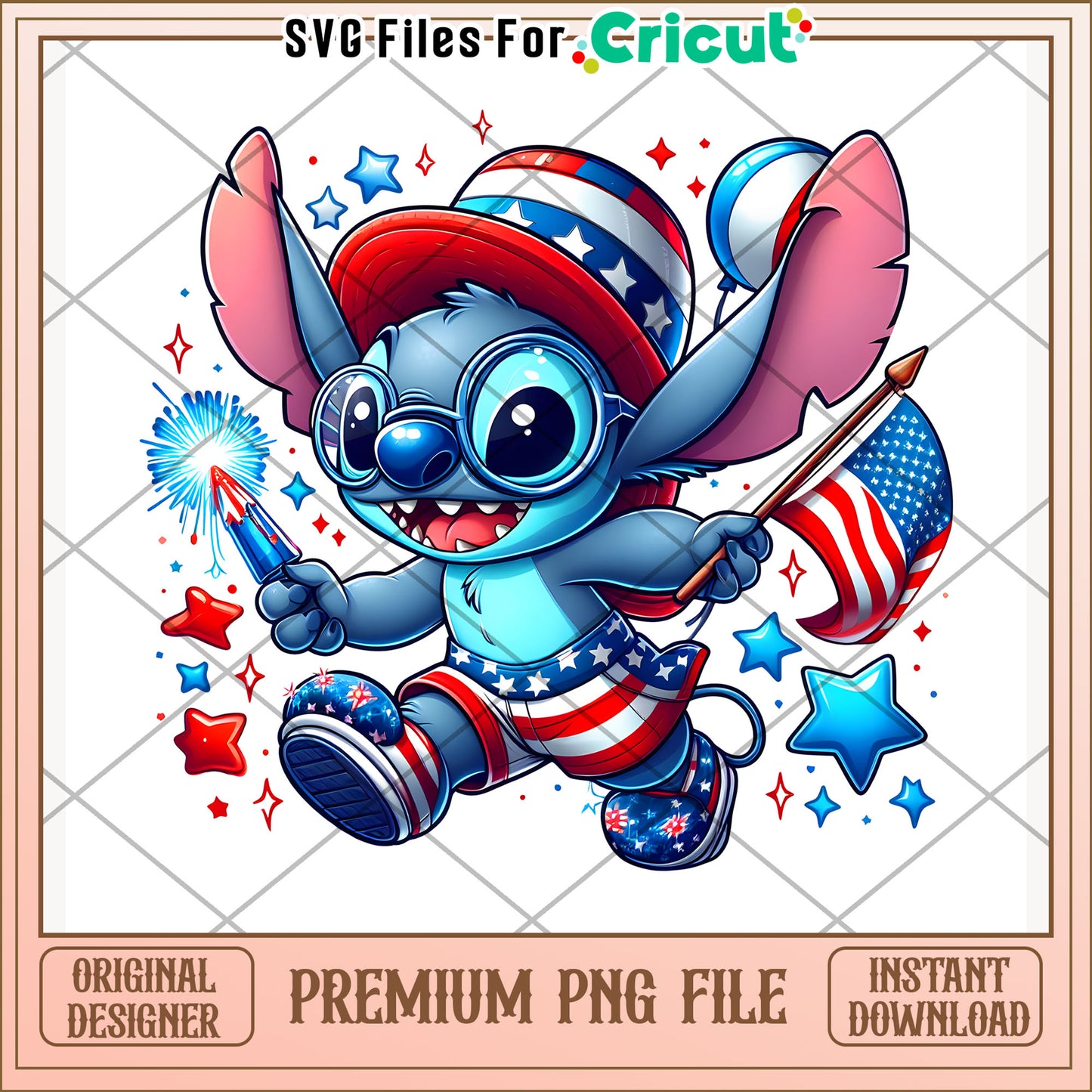 Funny stitch cute character png, independence day png, 4th of july png
