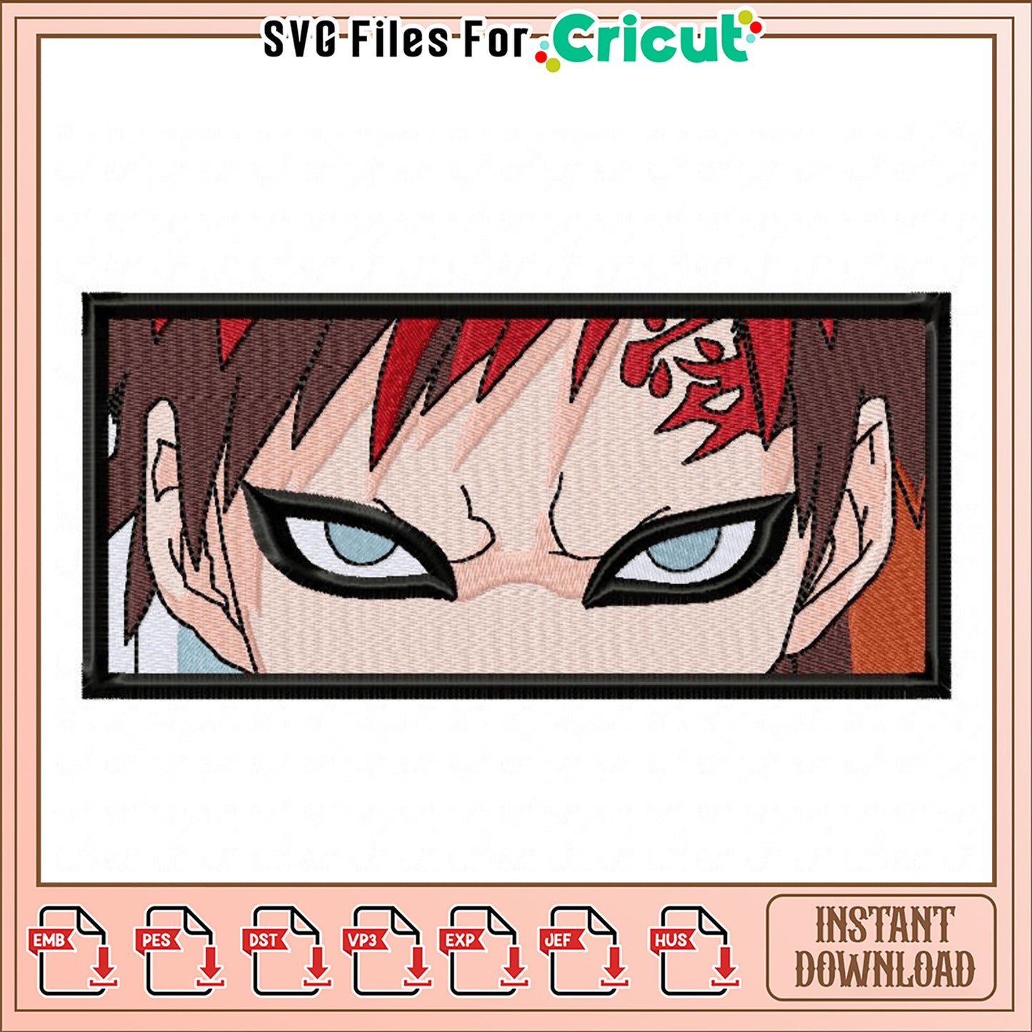 Gaara Embroidery Design for Instant Download Art