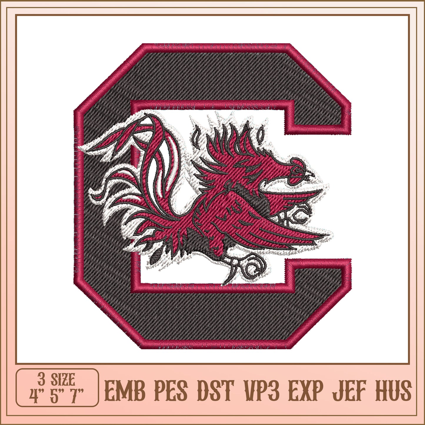 Gamecock C Embroidery Design