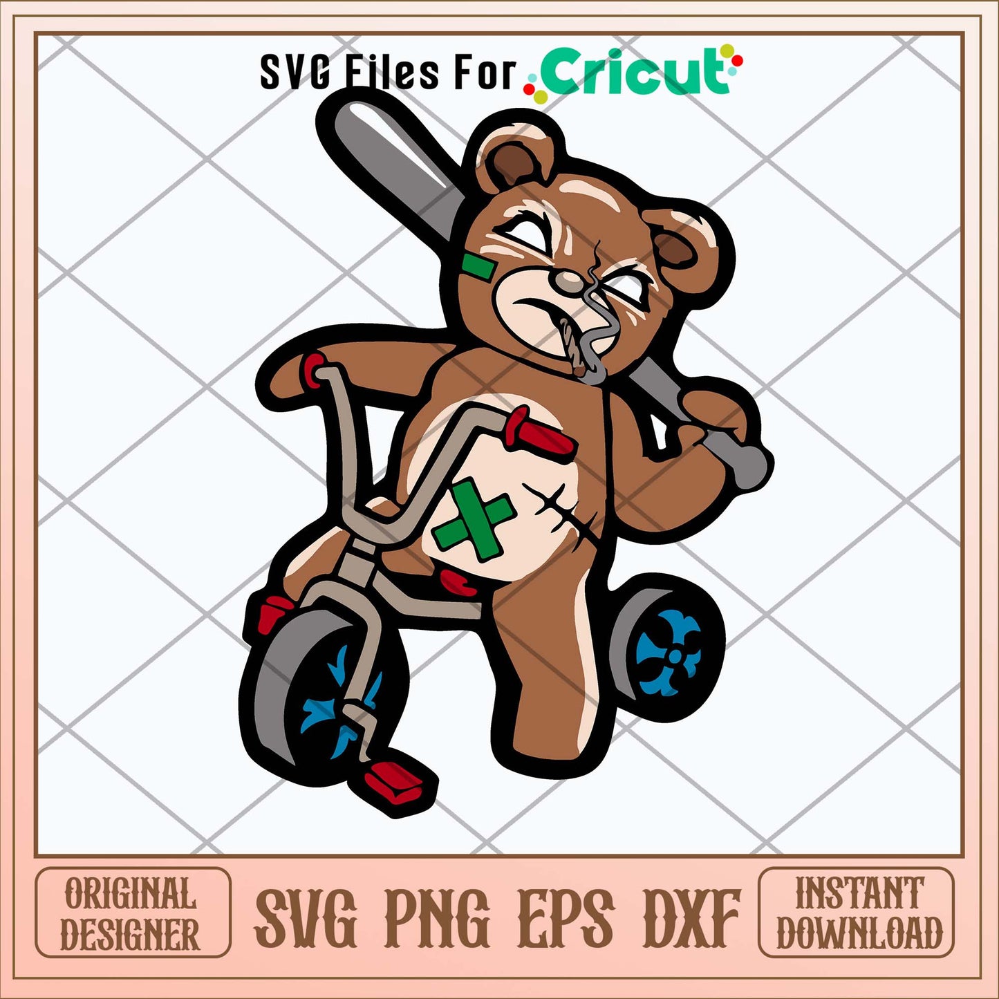 Gangster Teddy Bear Bat Tricycle Smoking Cigarette Cigar Svg