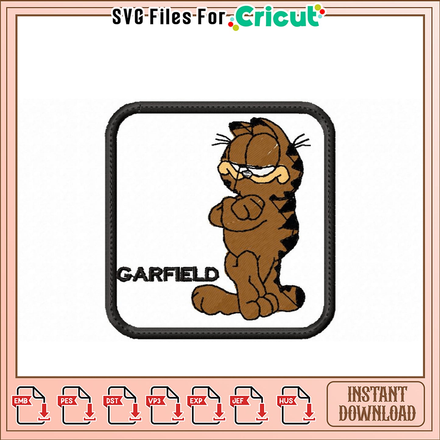 Garfield Embroidery Design Instant Download