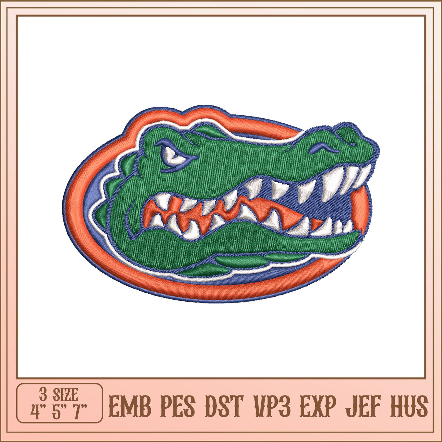 Gator Logo Embroidery Design for 4x5x7 Inch Projects