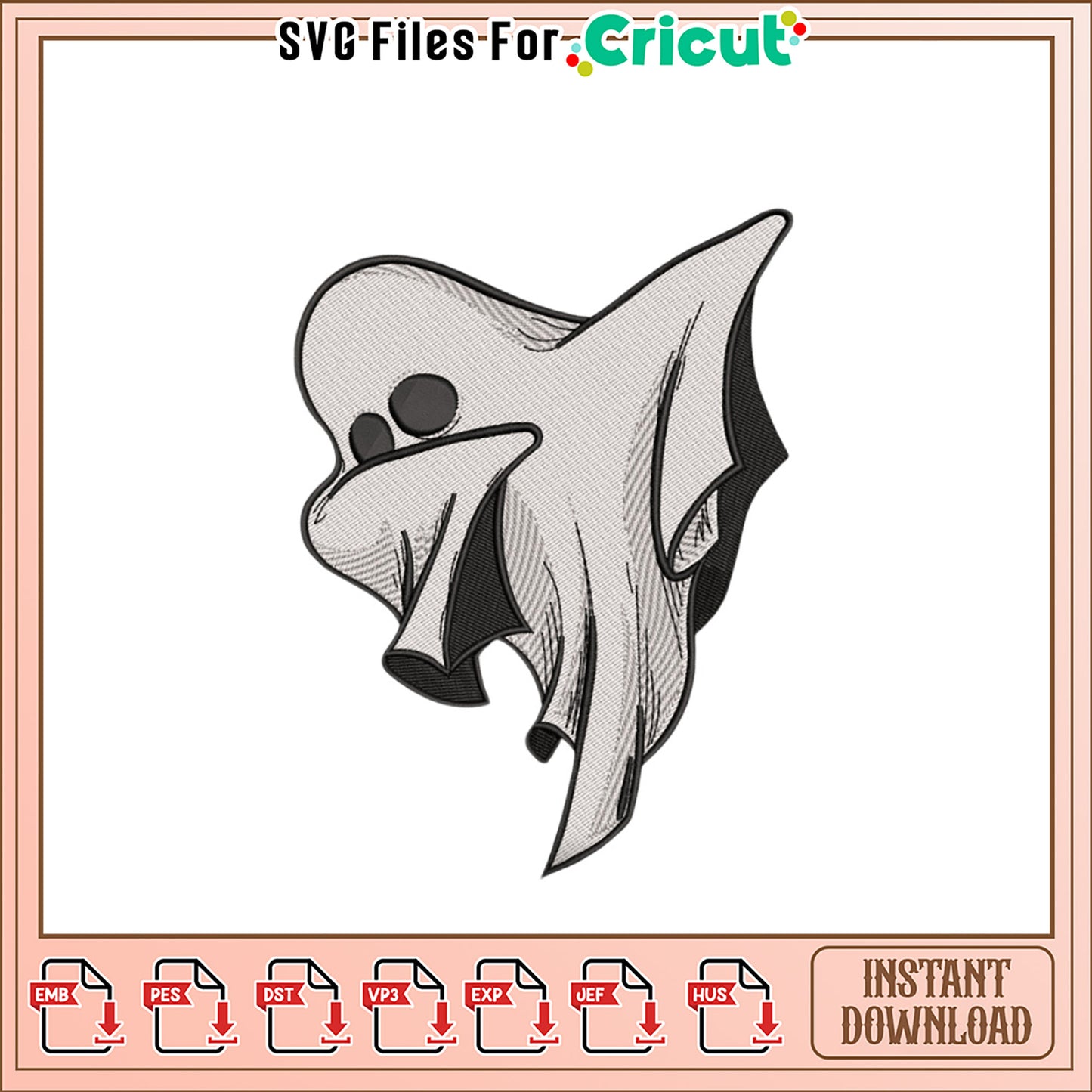 Ghost Embroidery Design for Halloween Projects Download