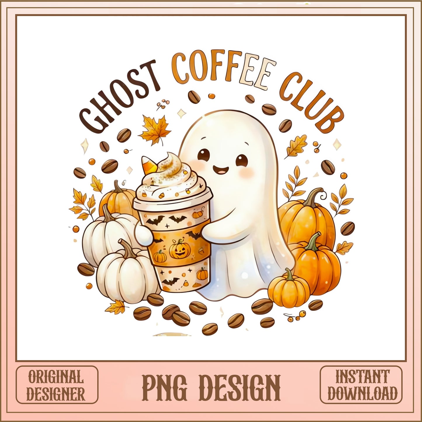 Ghost Coffee Club PNG, Cute Ghost Halloween PNG, Fall PNG