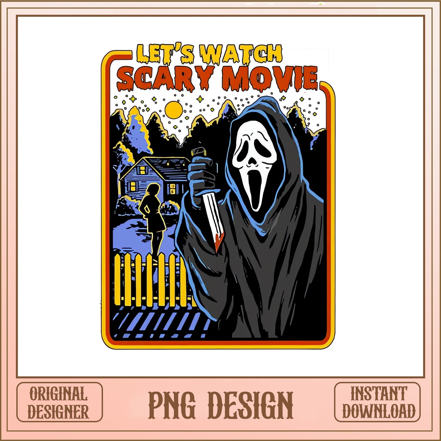 Ghostface Lets Watch Scary Movie PNG, Scream Horror PNG, Halloween PNG