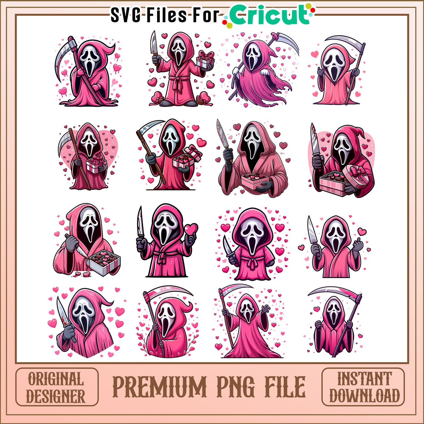 Ghostface horror valentine pinks bundle png, ghostface valentine png