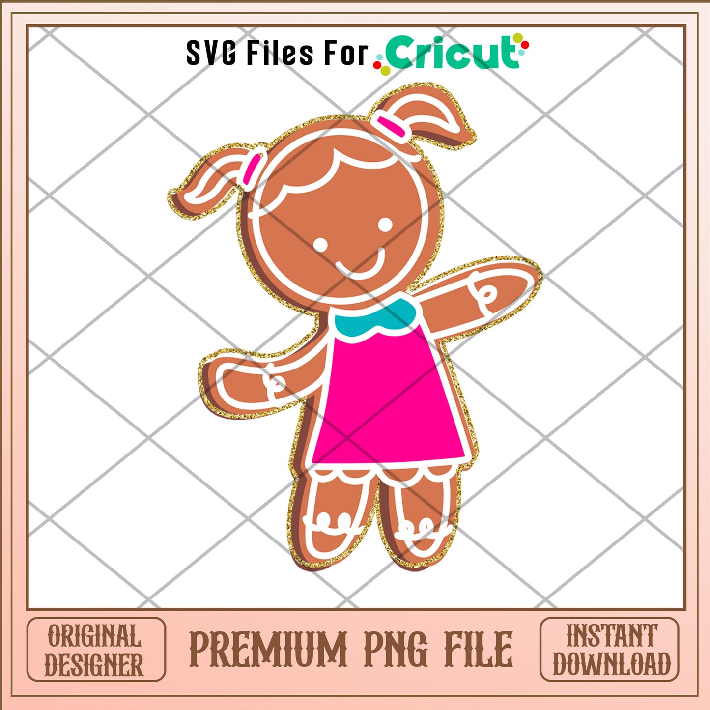 Gingerbread girl pink dress png, Gingerbread png, christmas png