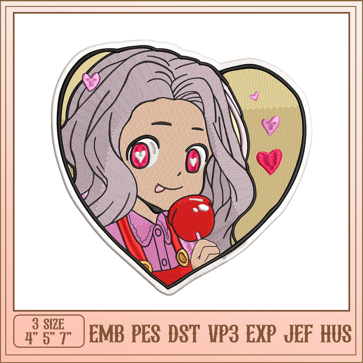 Girl Candy Heart Embroidery Design