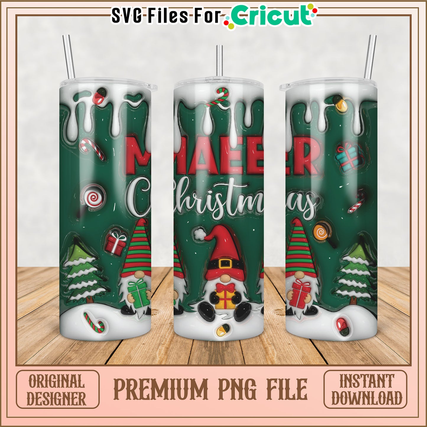 Gnome Christmas Tumbler PNG