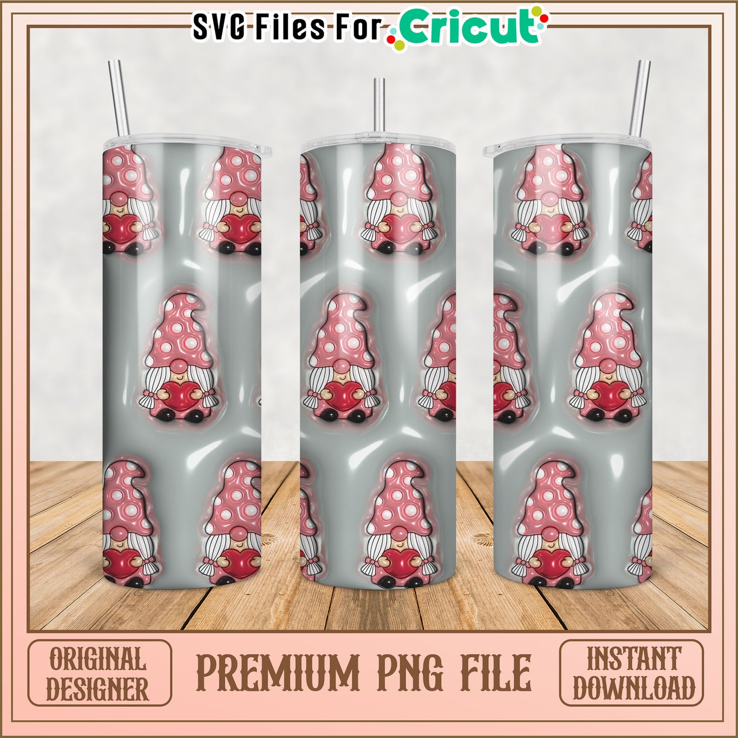Gnome Valentine Tumbler PNG Design