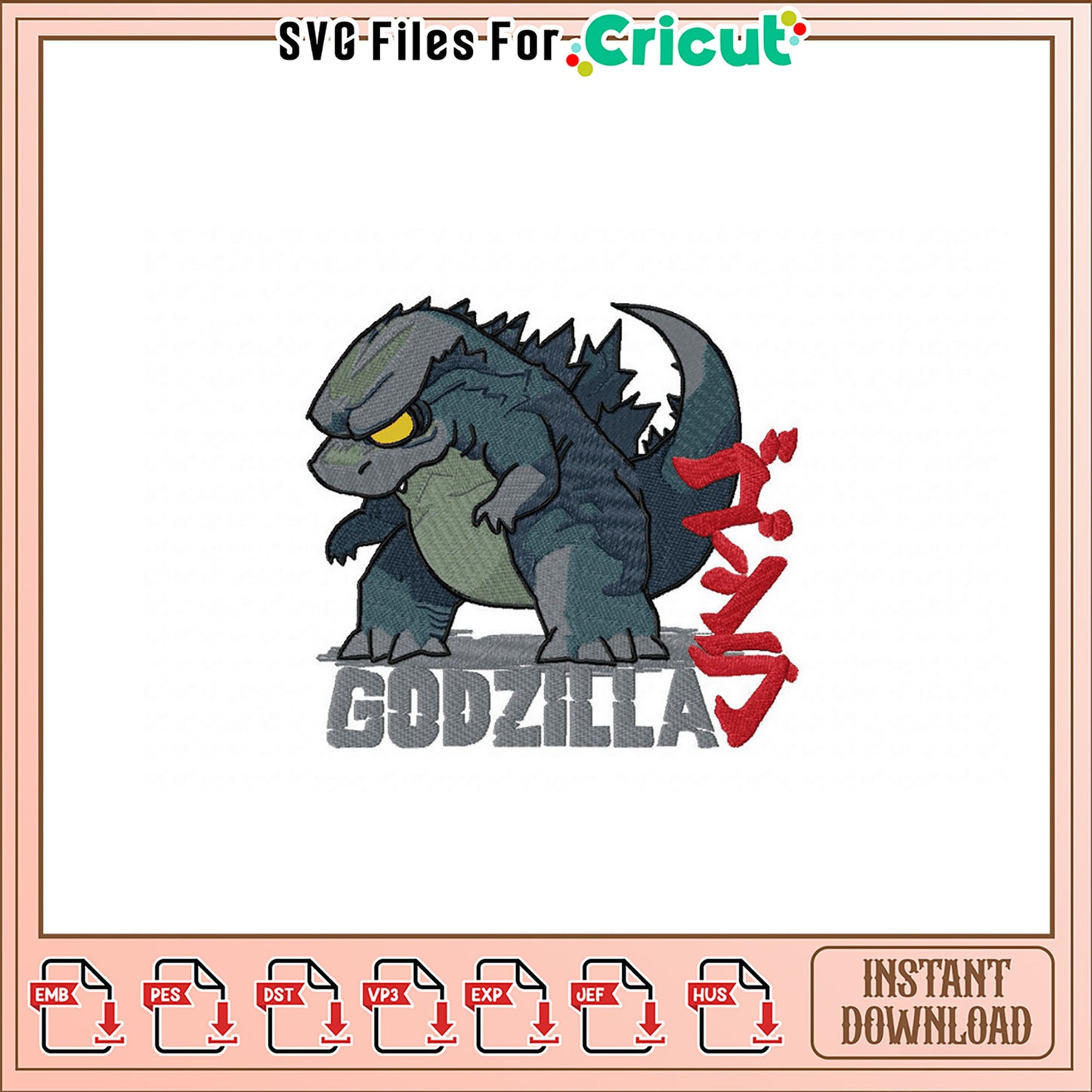 Godzilla Embroidery Design Instant Download