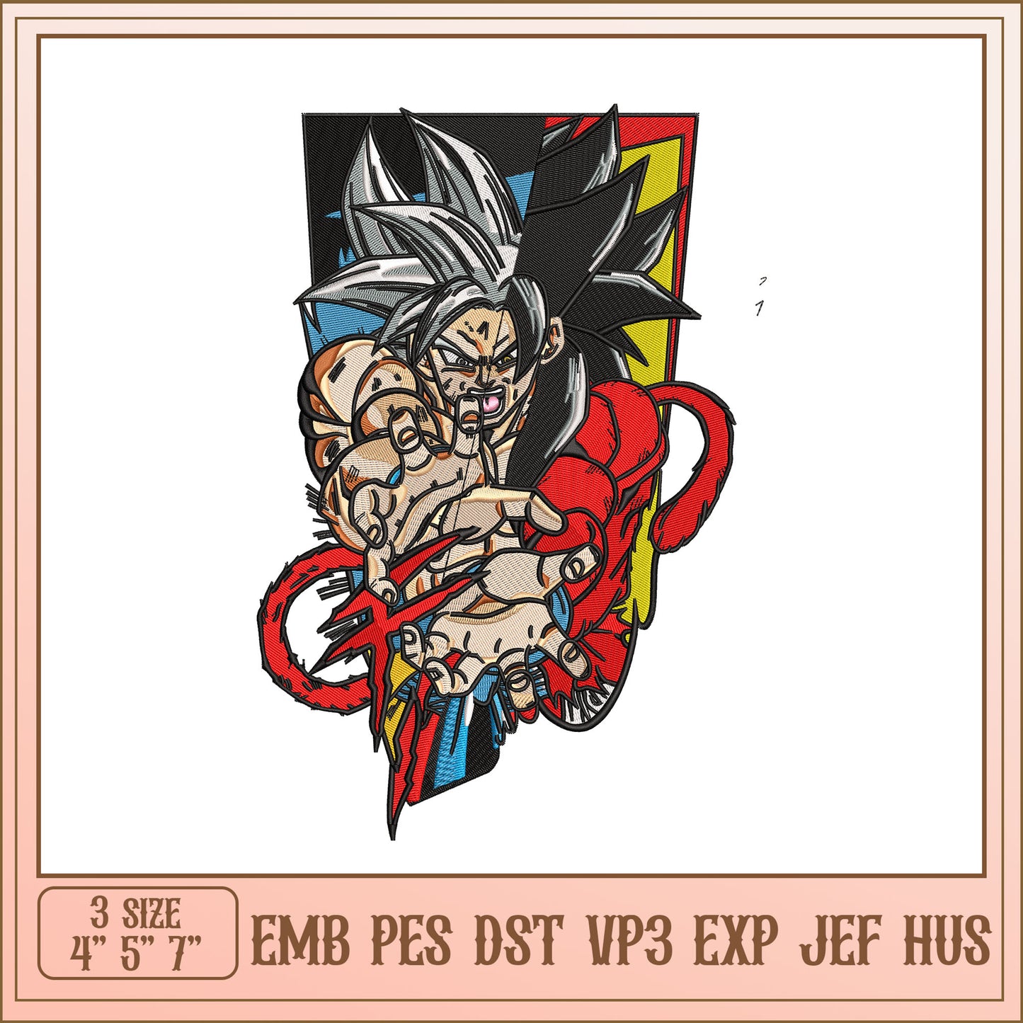 Goku Embroidery Design 3 Sizes
