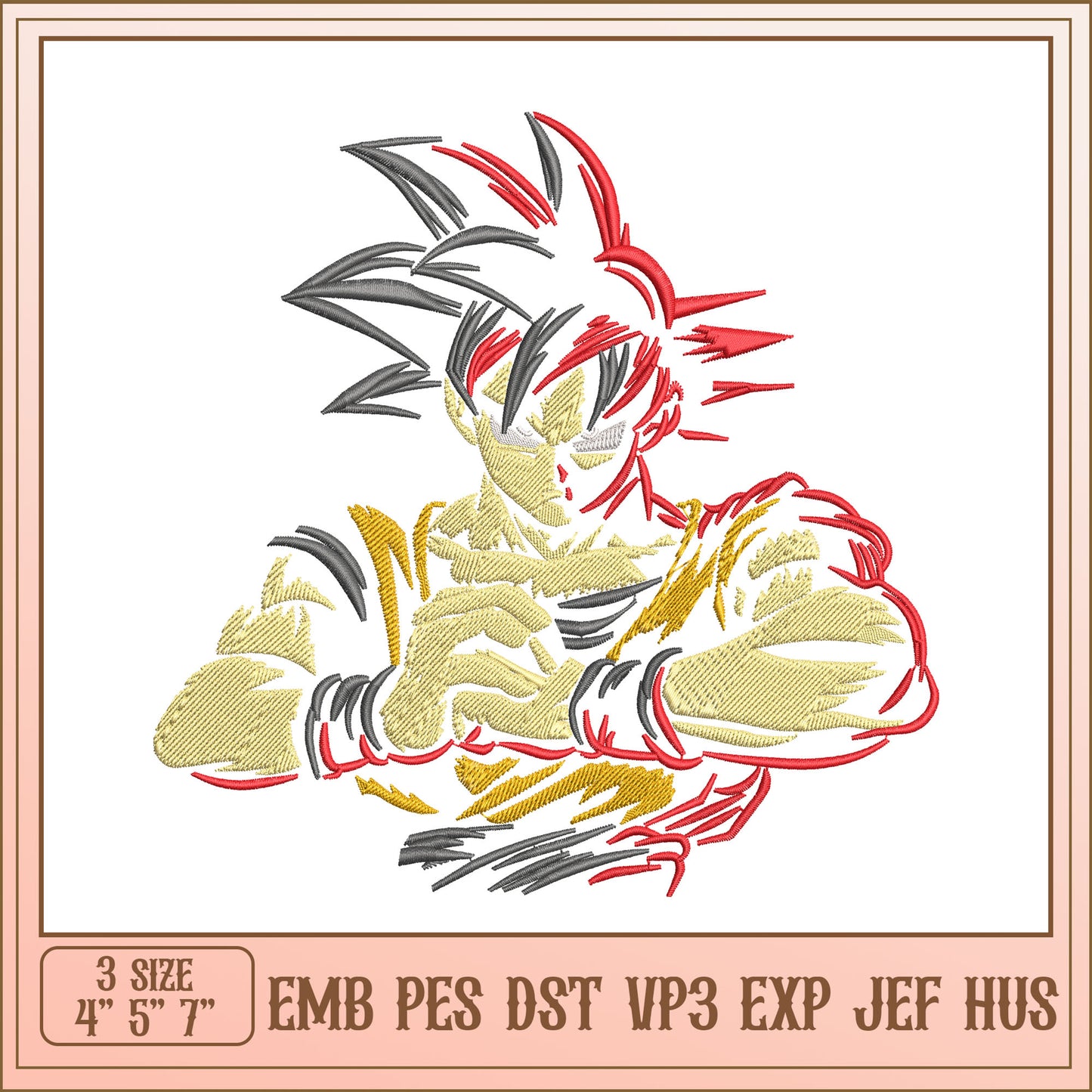 Goku Embroidery Design 4x7 inch