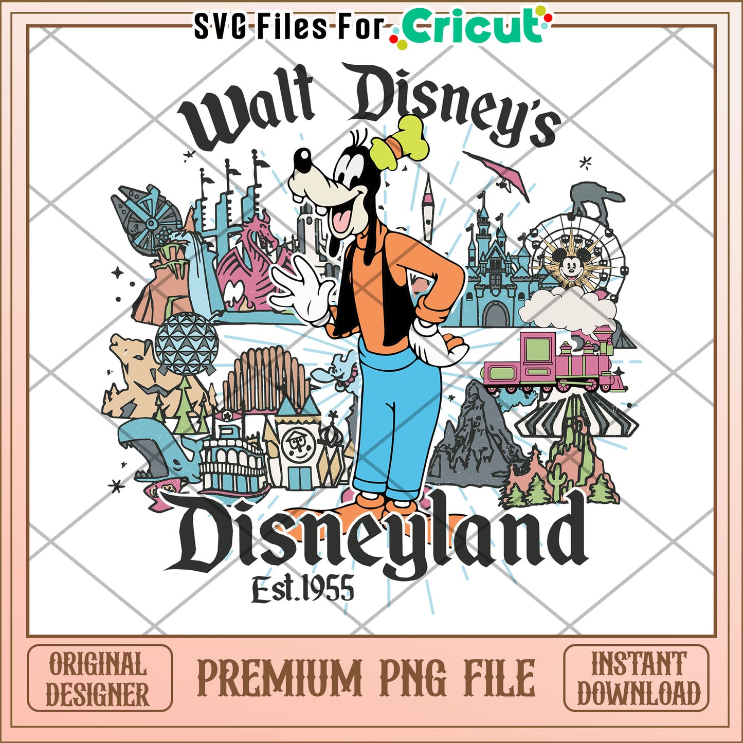 Goofy Disneyland PNG Vintage Disney Park Art