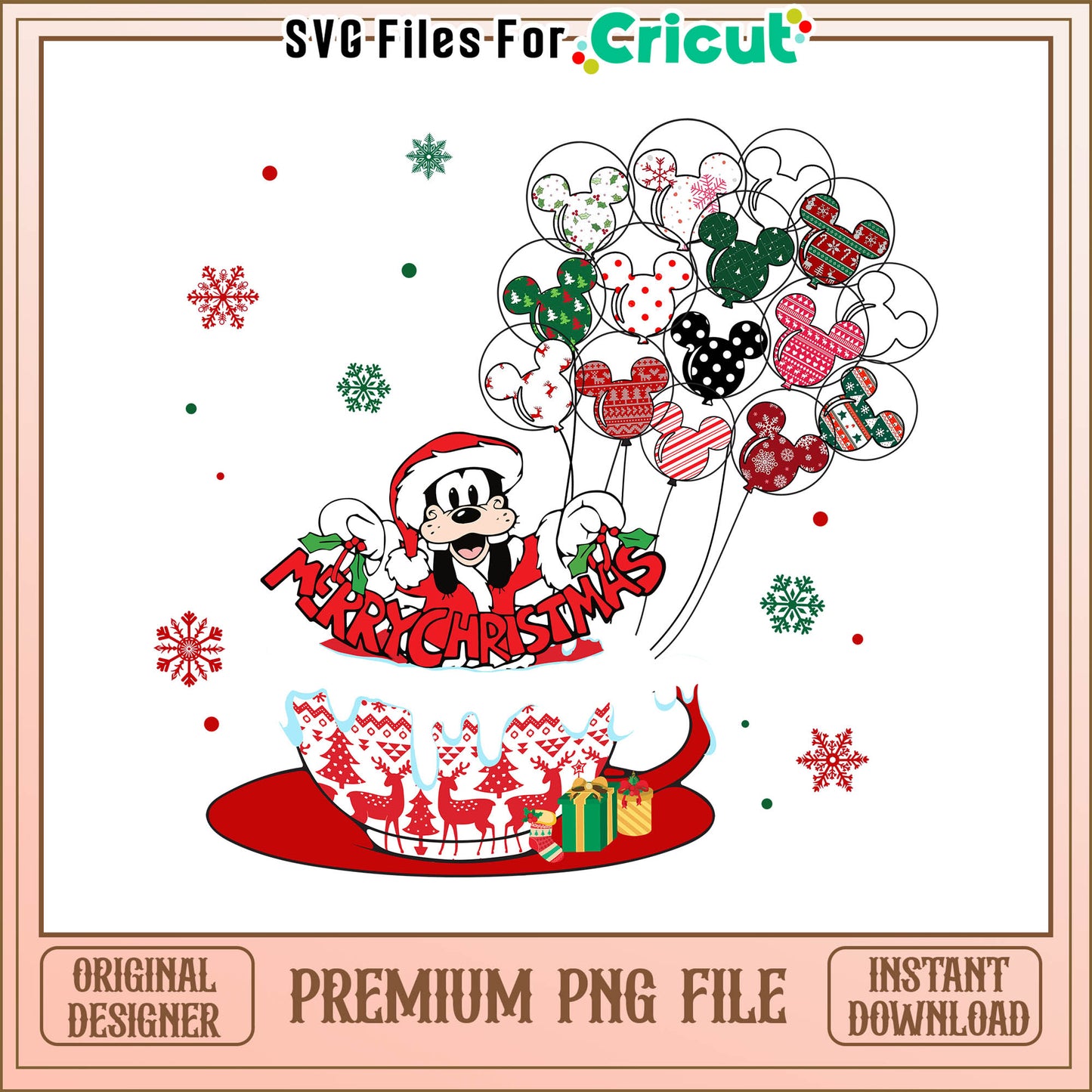 Goofy dog cup balloon merry christmas png, goofy cup png