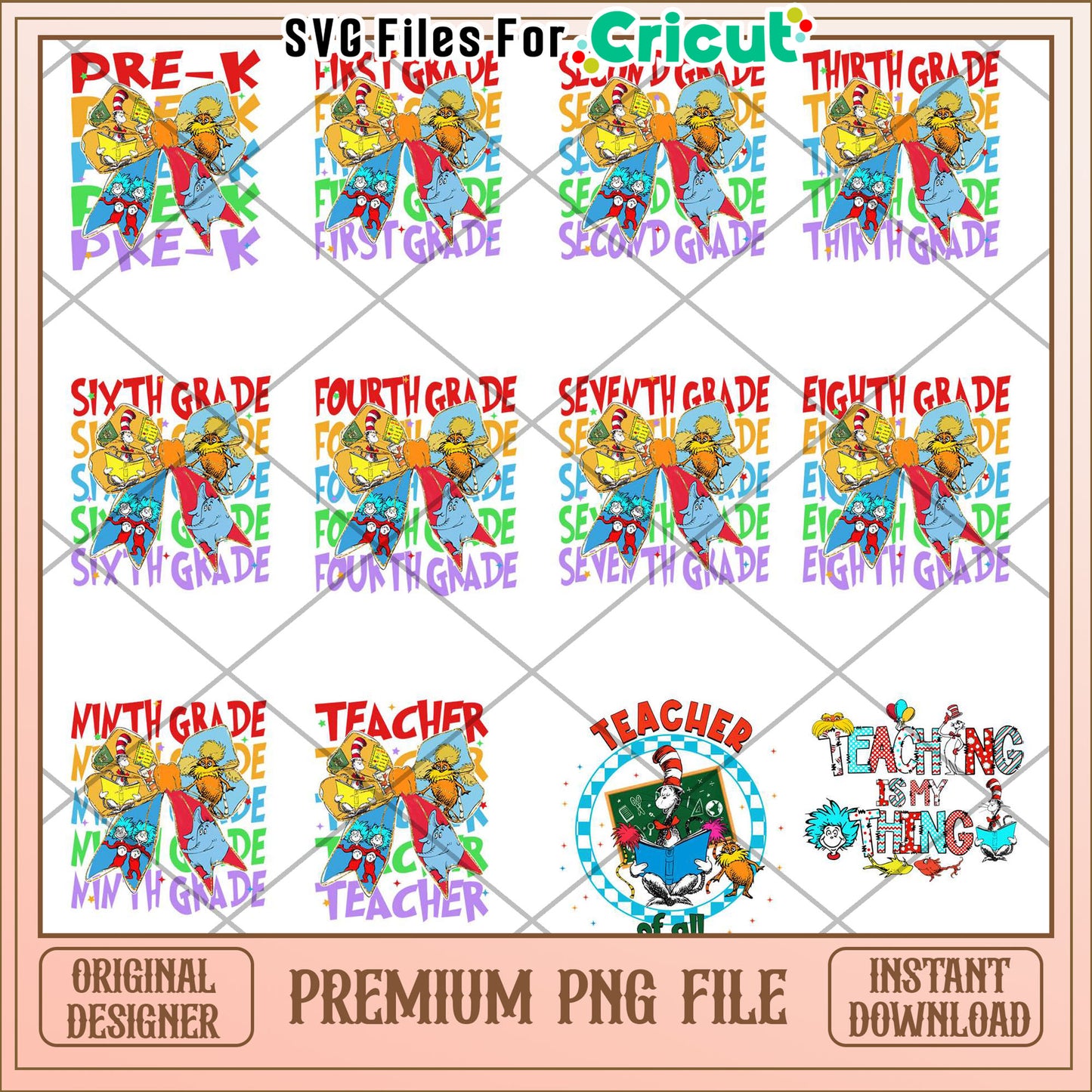 Grade Level Teaching Themed PNG Bundle for Teachers Download