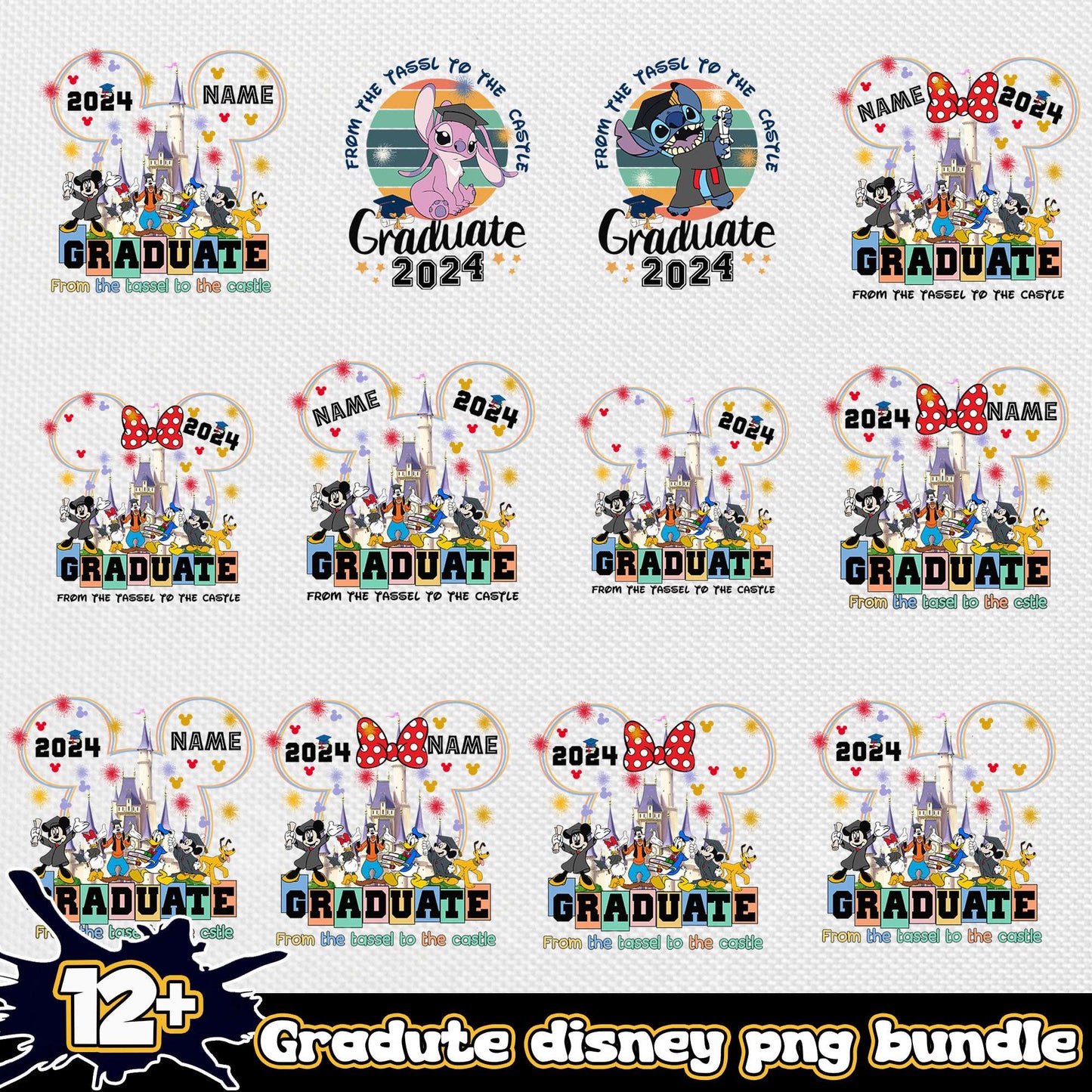 Mickey friends graduate bundle png, mickey mouse ear png