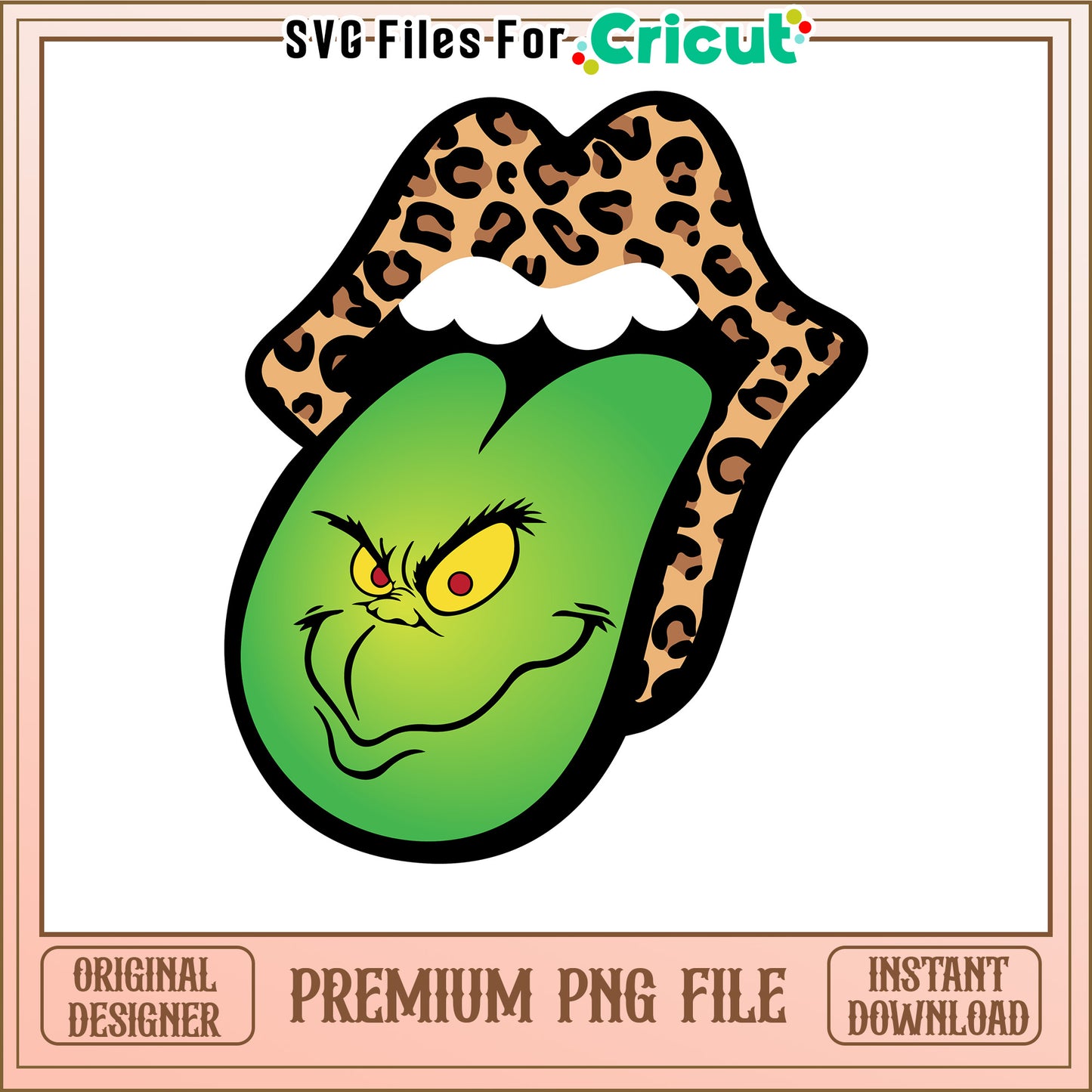 Green Grinch Mouth with Leopard Lips PNG, Perfect for Crafts and Projects