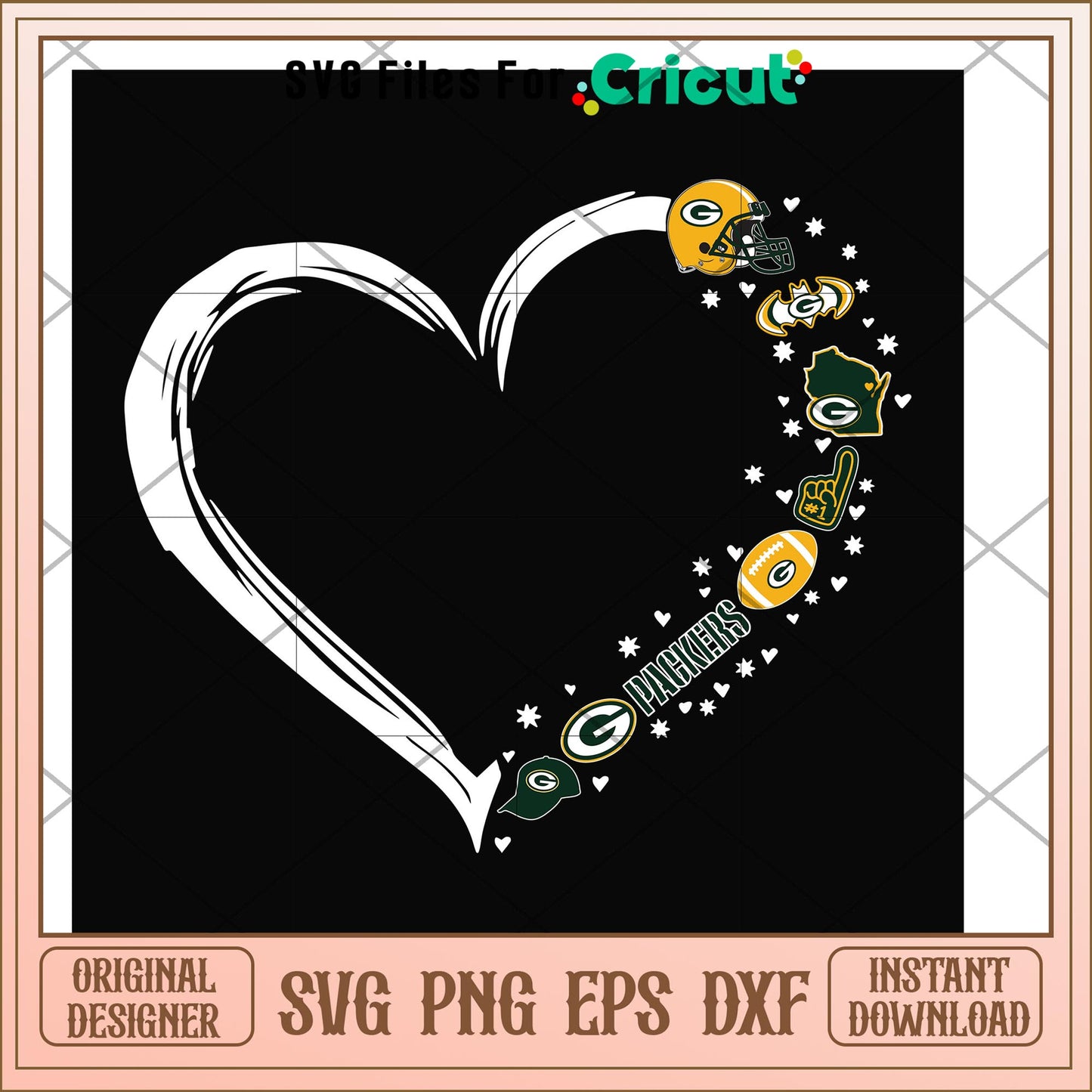 Green Bay Packers heart shape svg, Green Bay Packers svg, new nfl svg