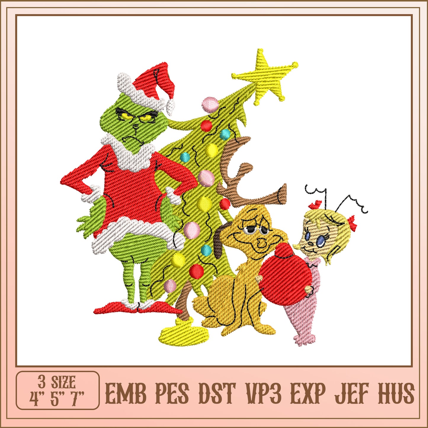 Grinch Christmas Embroidery Design for Holiday Decor 4x5x7