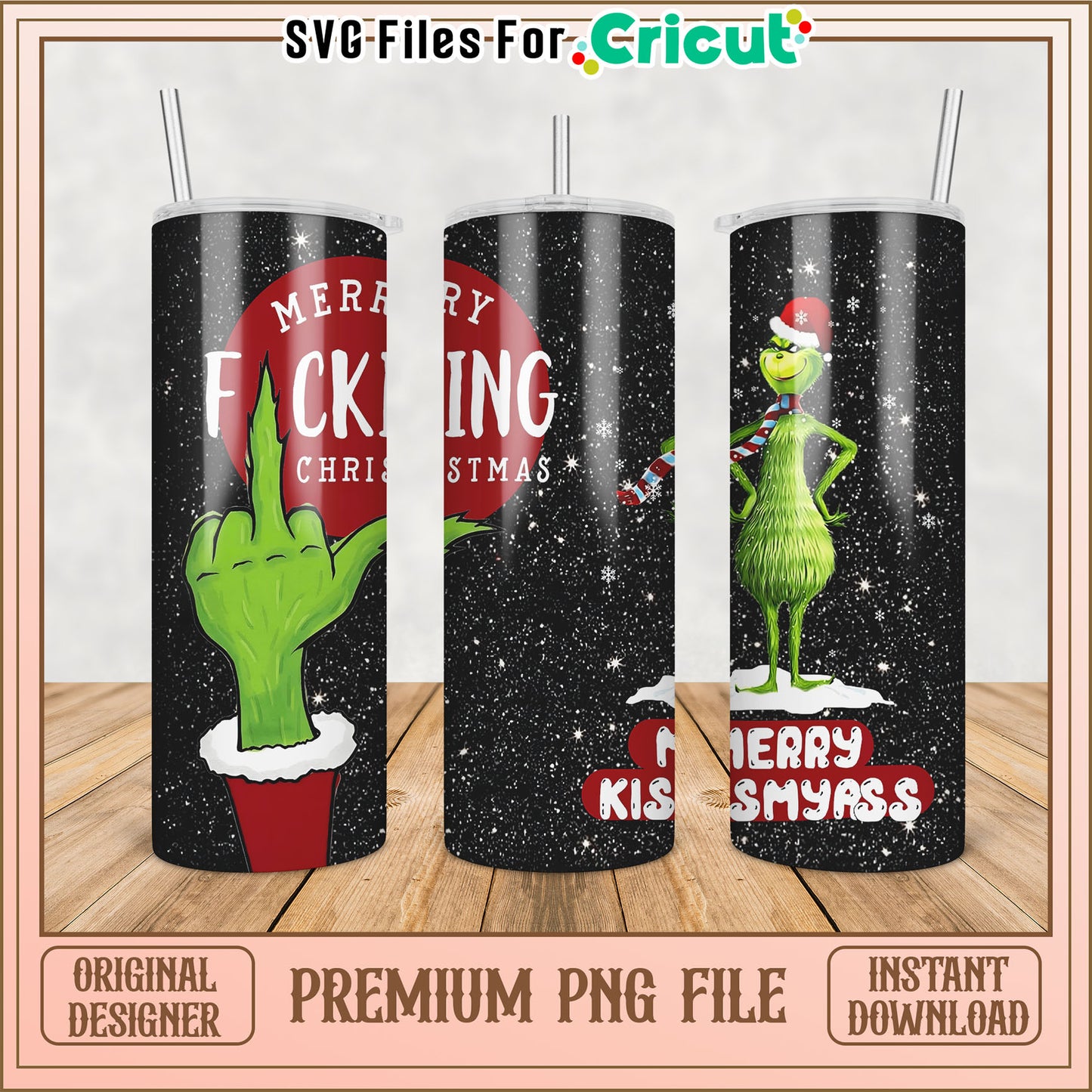Grinch Christmas PNG Sublimation Tumbler Design