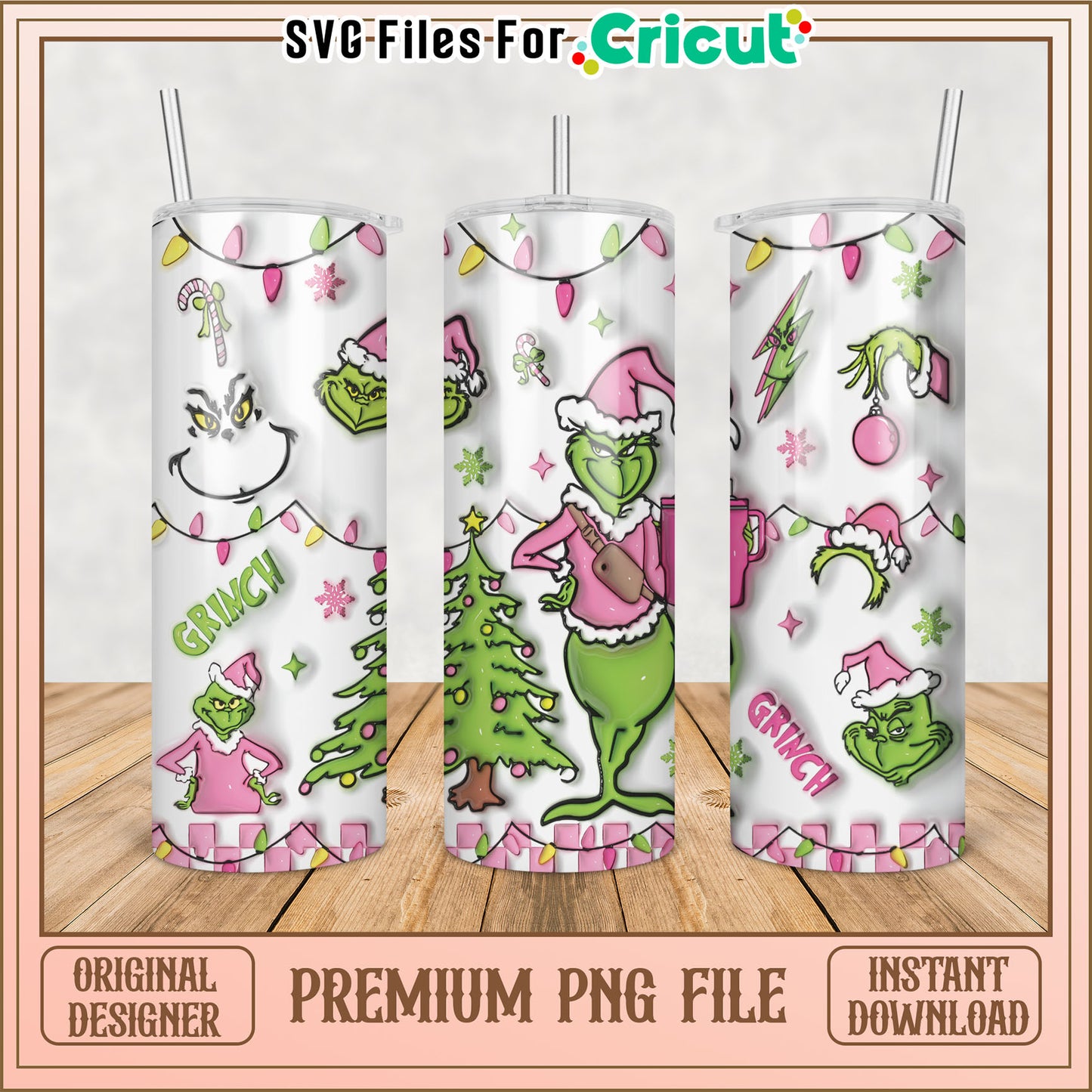 Grinch Christmas Tumbler Design Premium PNG File for Cricut Use