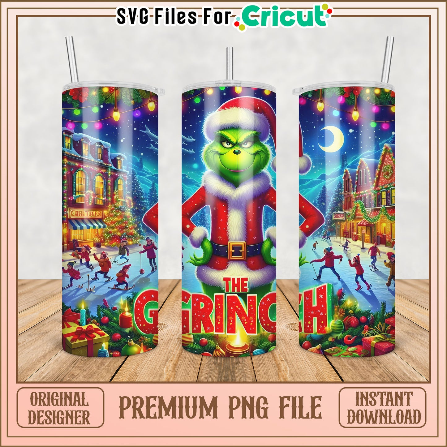 Grinch Christmas Tumbler Design Premium PNG for Cricut Projects