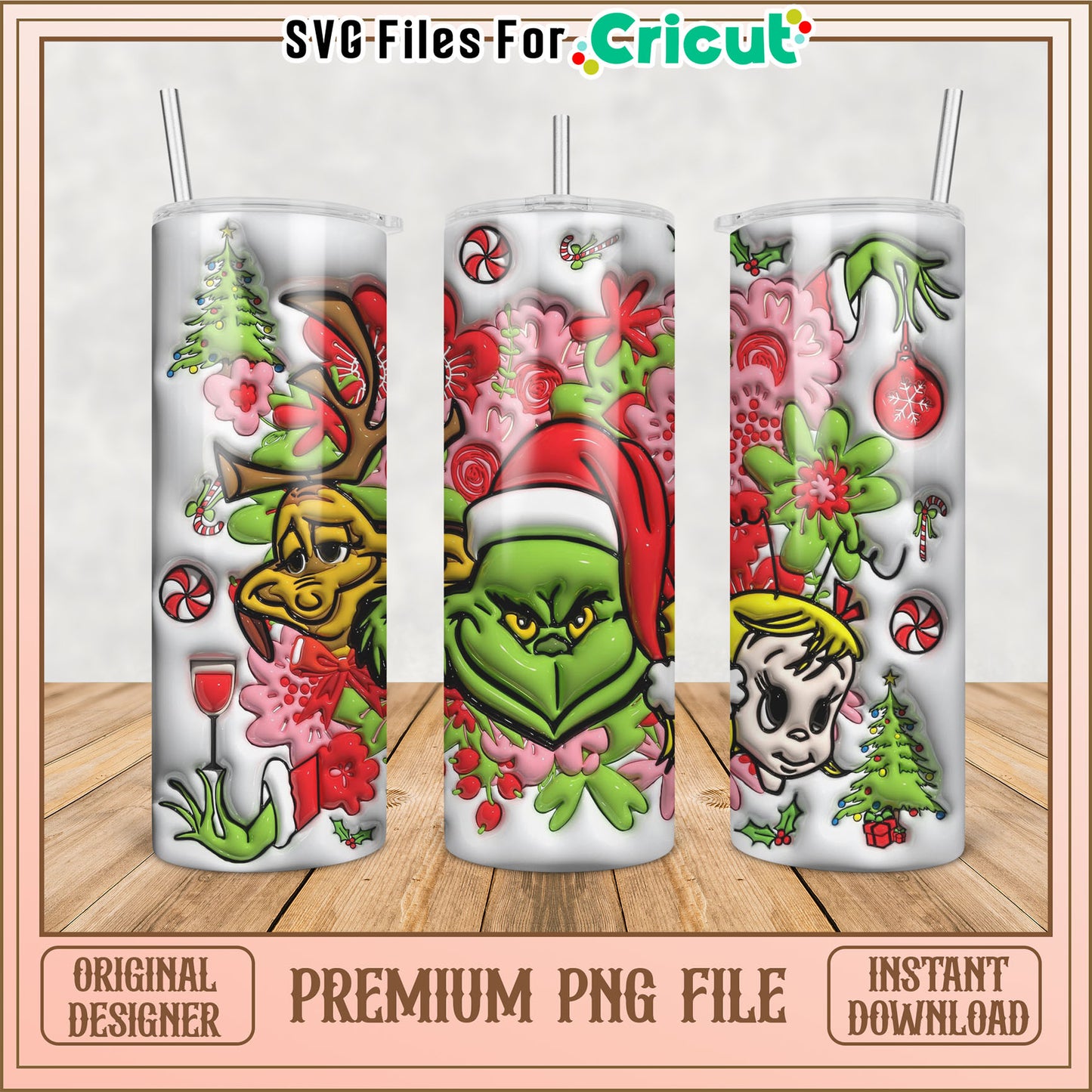 Grinch Christmas Tumbler PNG Design for Cricut Crafting Download