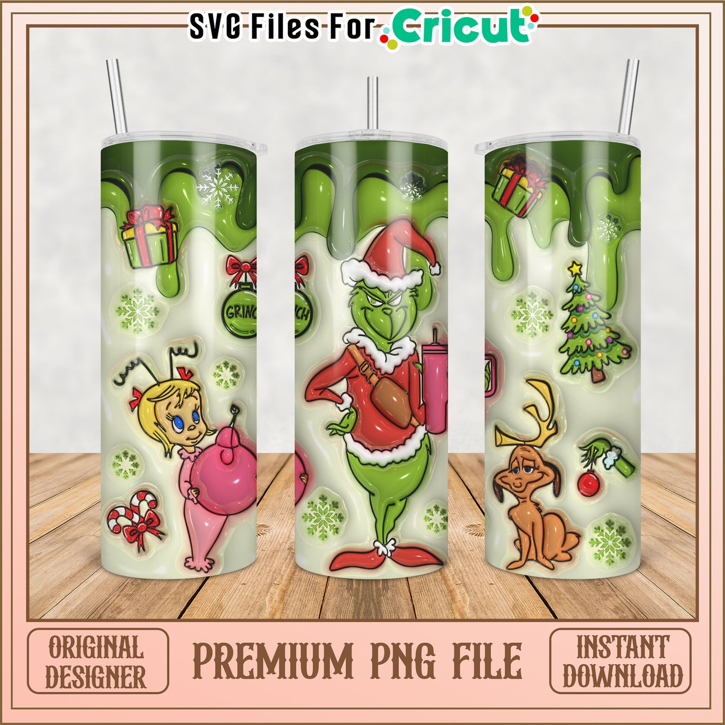 Grinch Christmas Tumbler PNG Design for Cricut Crafts Download
