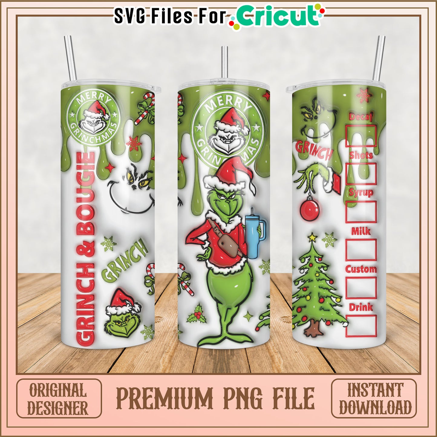 Grinch Christmas Tumbler PNG File for Cricut Crafting Projects