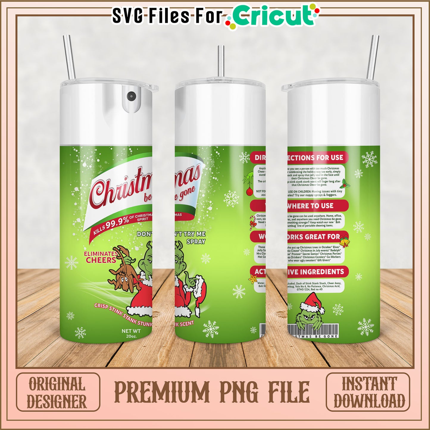 Grinch Christmas Tumbler PNG Sublimation Design