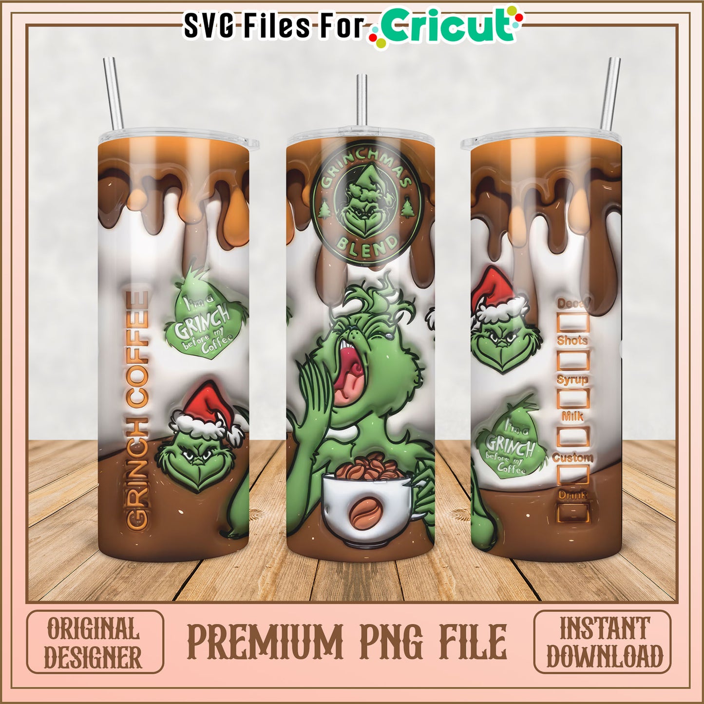 Grinch Coffee Tumbler PNG Sublimation