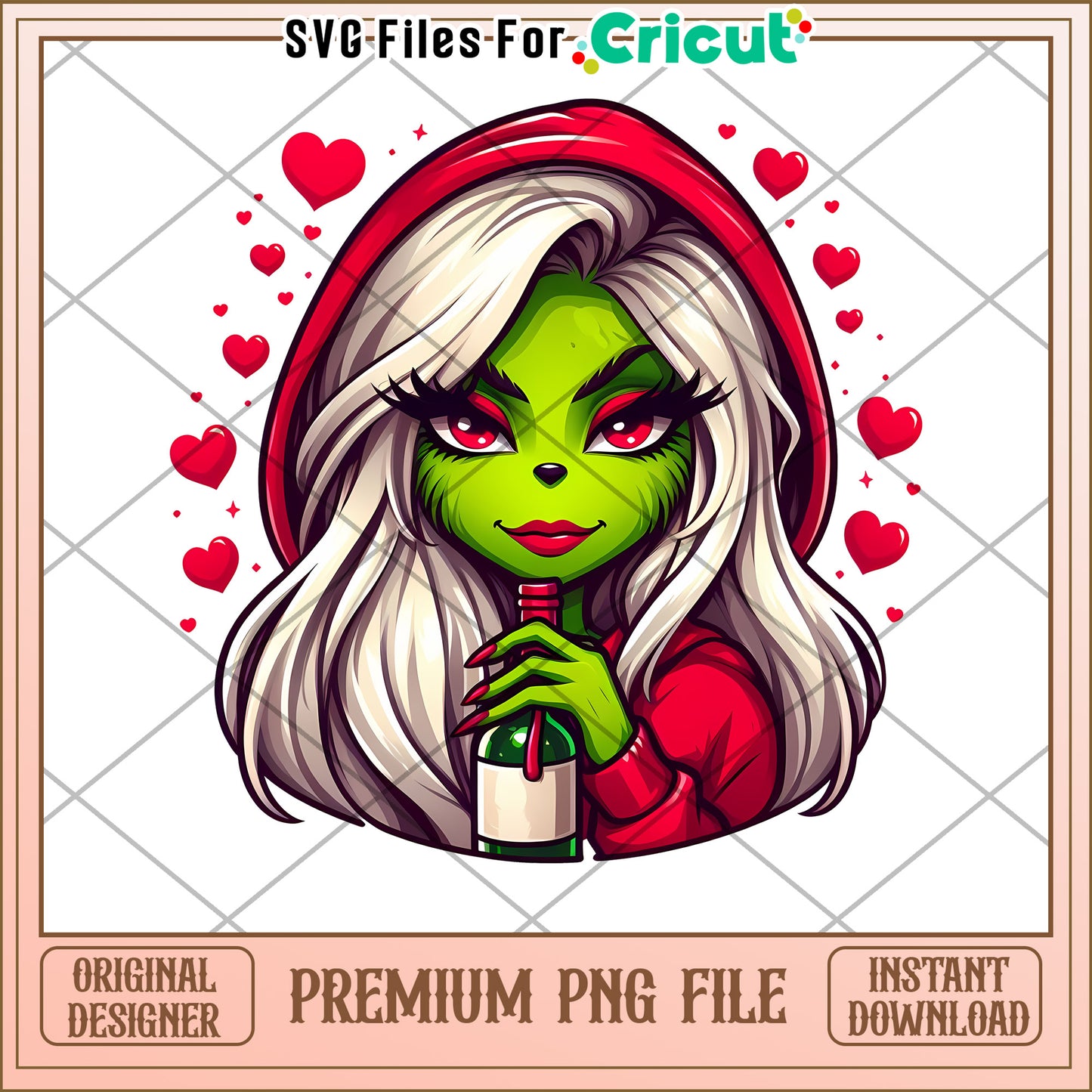 Grinch Girl Wine PNG Sublimation