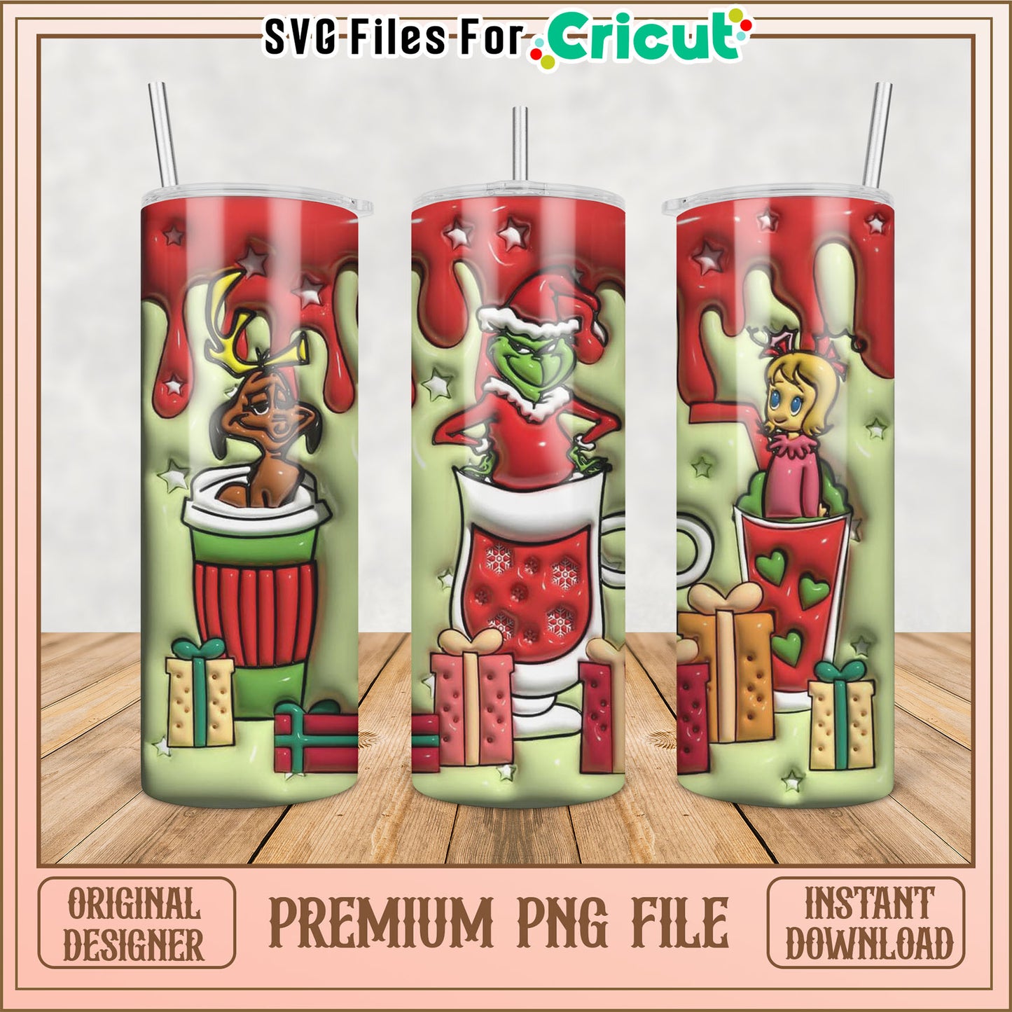 Grinch Holiday Tumbler PNG Design for Cricut Instant Download