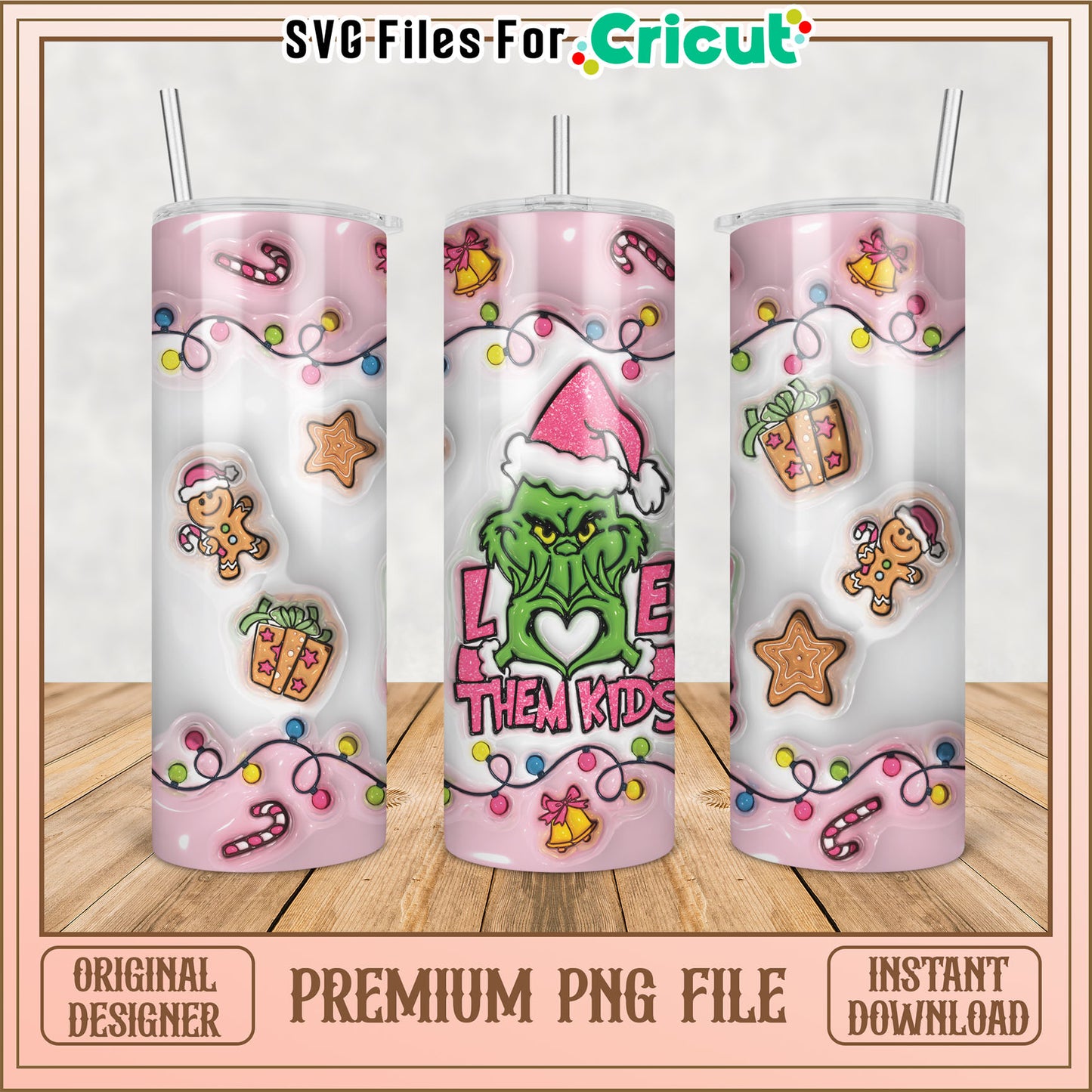 Grinch Inspired Christmas Tumbler Design PNG for Cricut Projects