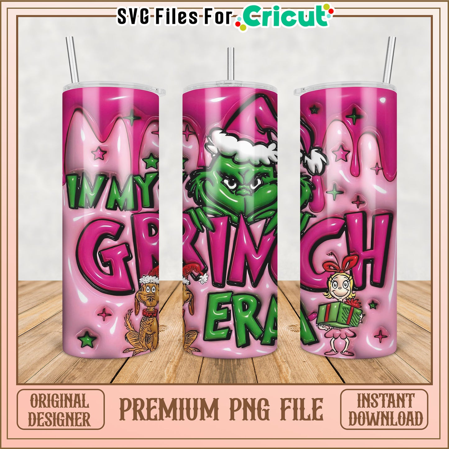 Grinch Inspired Tumbler Design PNG for Crafting and Decor