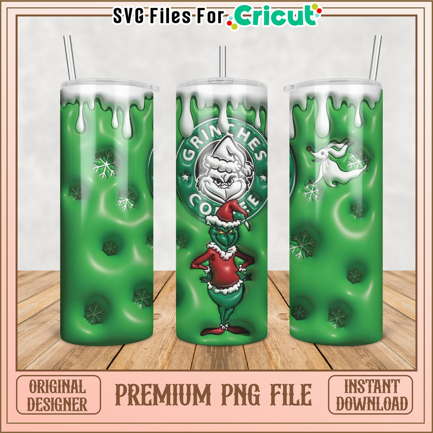 Grinch Inspired Tumbler Design PNG for Cricut Craft Projects